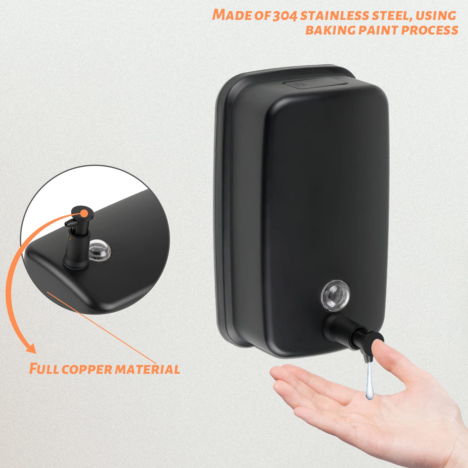 Wewbaby Soap Dispenser Wall Mount, 1000Ml/33.8 Fl.Oz Bathroom Wall Mounted Soap Dispenser Black Metal Wall Soap Dispenser For Ki