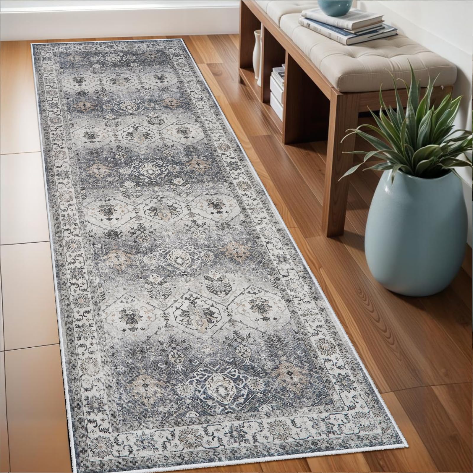 Washable Runner Rug 2x6 - Hallway Runner Rug Kitchen Rugs and Mats Non Skid Washable Waterproof Carpet Runner for Living Room Be