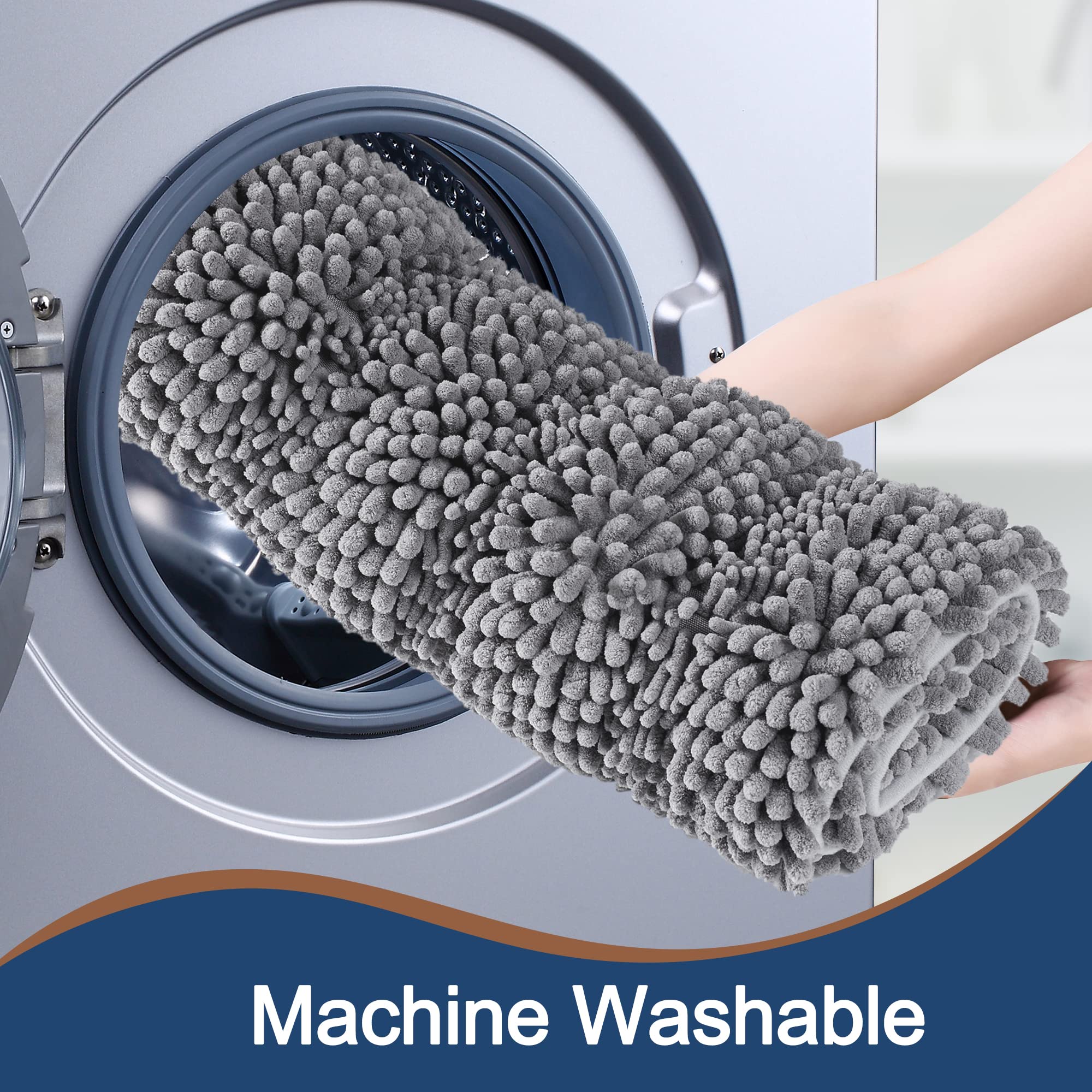 Floleopa Non Slip Thick Shaggy Chenille Grey Bathroom Rug Sets 2 Piece, Thickened Hot Melt Rubber Bottom Bath Mats For Bathroom,