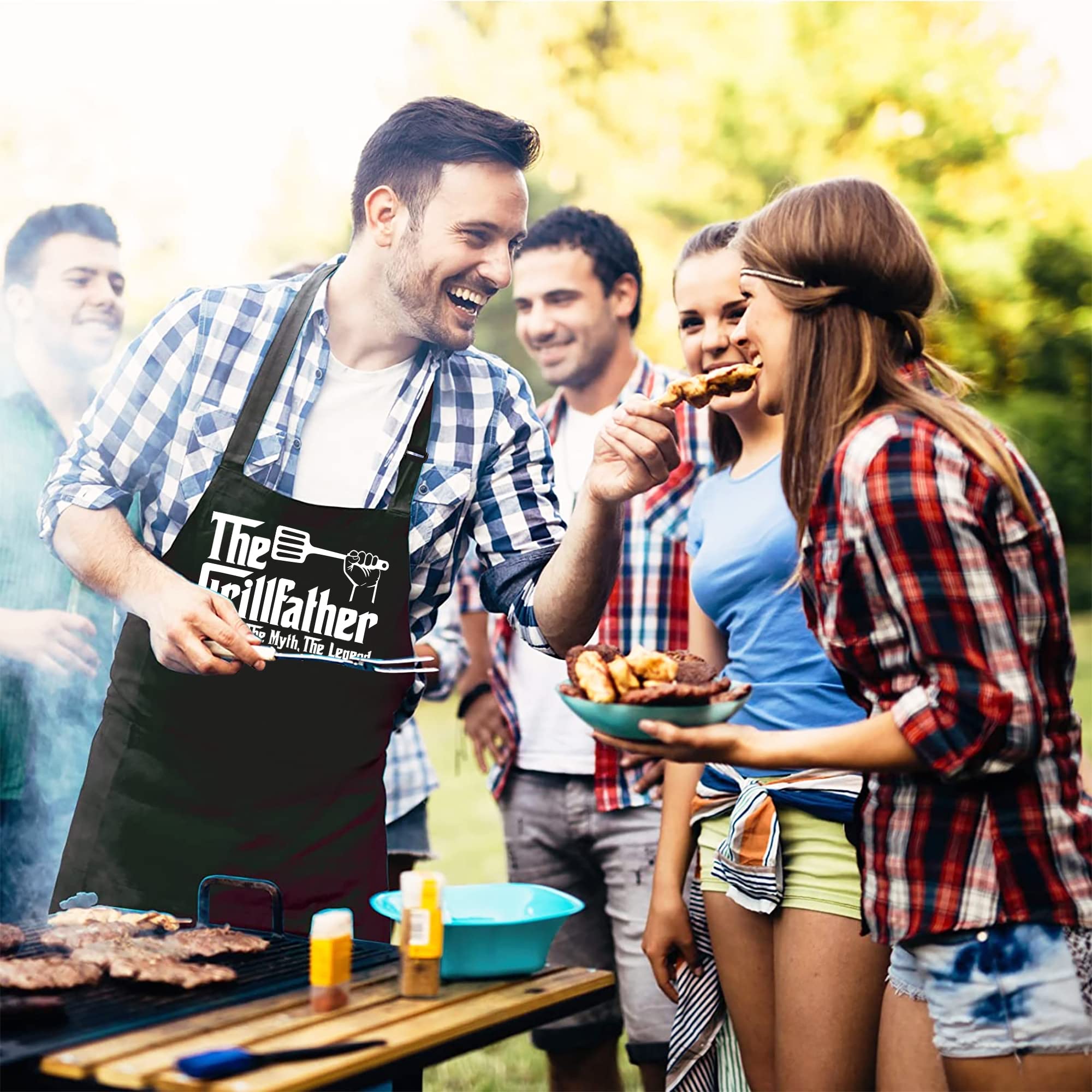 Kaidouma Grill Apron Bbq Aprons For Men Dad - The Grillfather - Funny Chef Cooking Grilling Apron With 2 Pockets - Birthday Fath