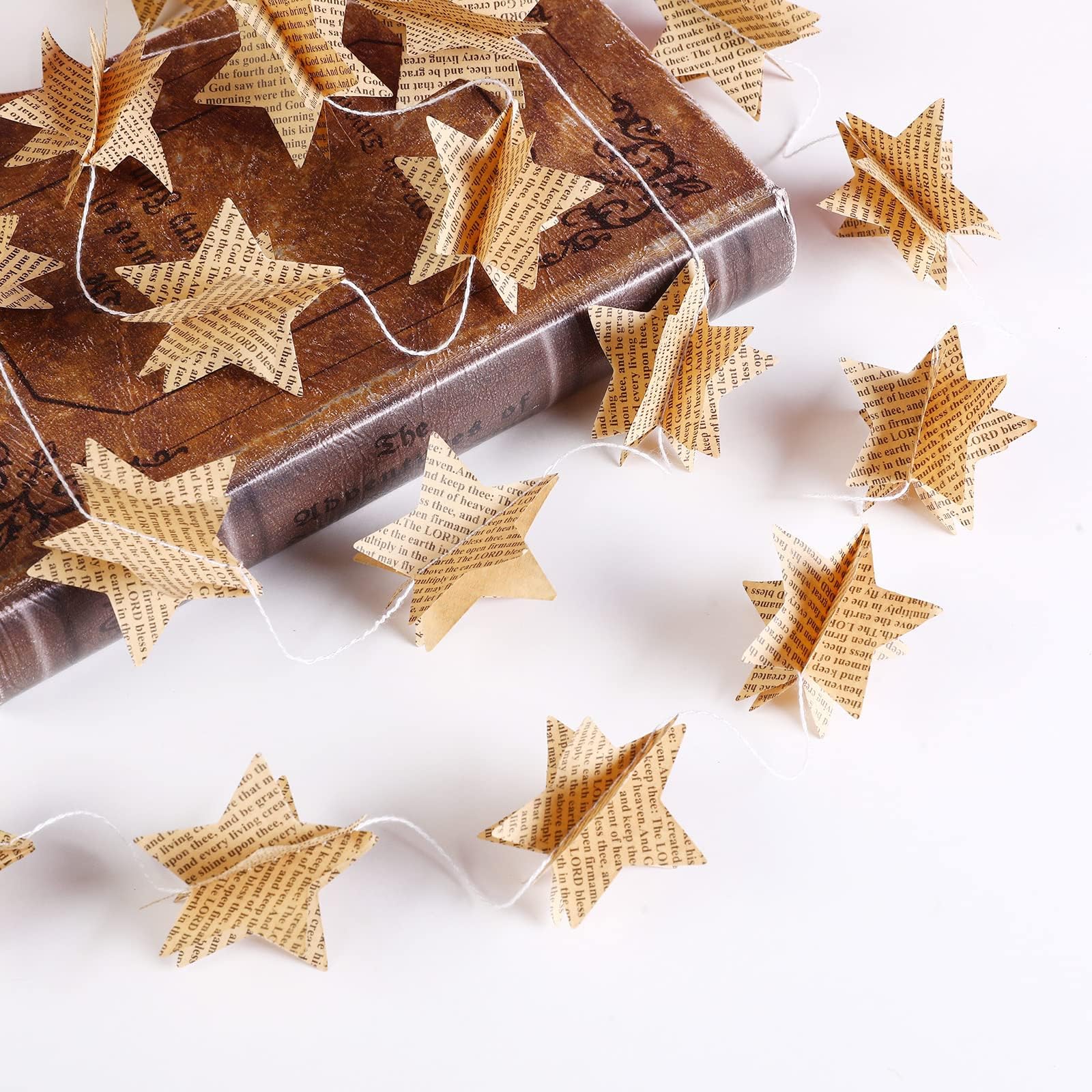 4 Pack Star Garland Recycled Books Vintage Pages Garland Newspaper Bunting Party Holiday Christmas Strand String Banner Wedding
