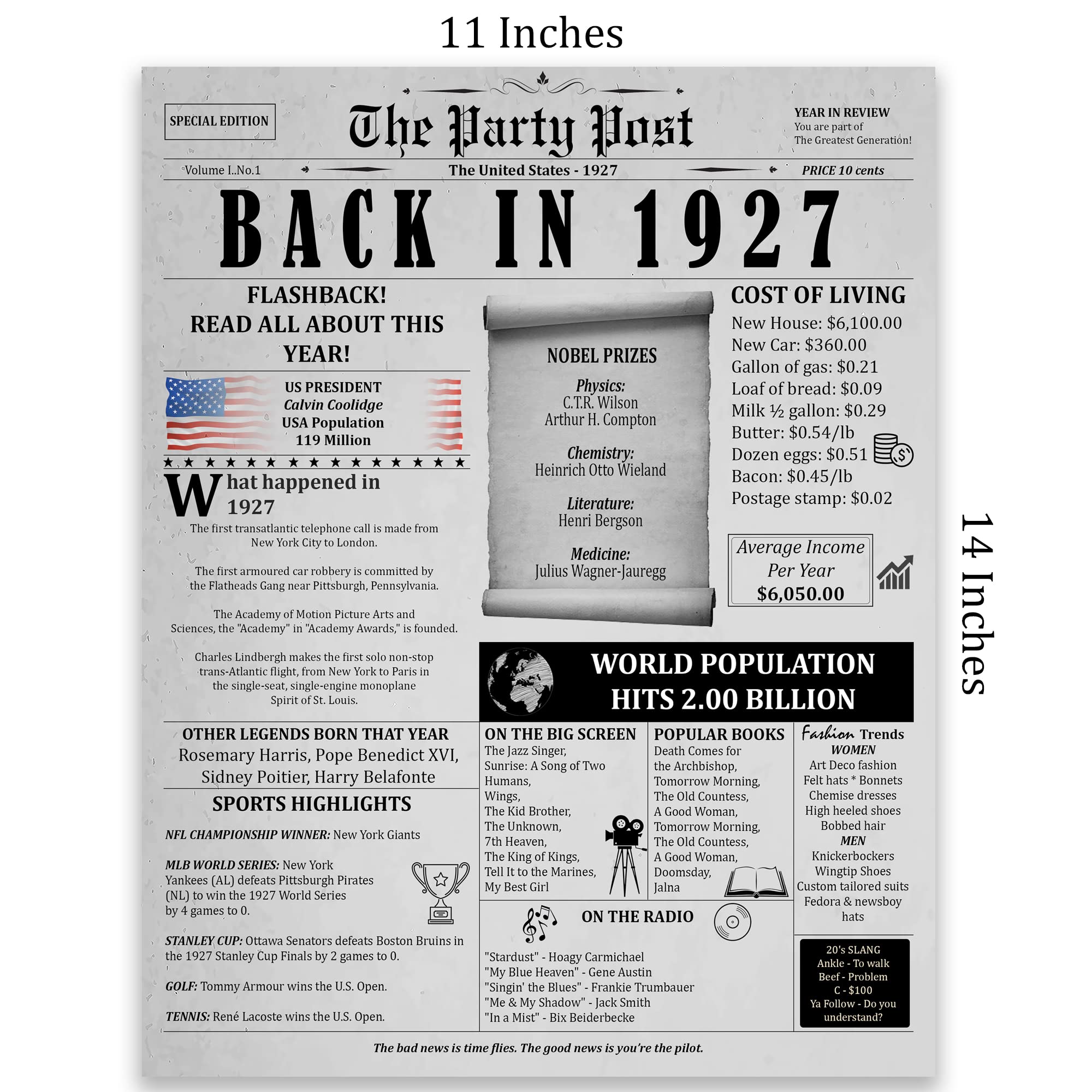 97Th Birthday Party Decorations Poster - 97 Years Ago Anniversary Card For Women And Men. Back In 1927 Home Decor Supplies For H