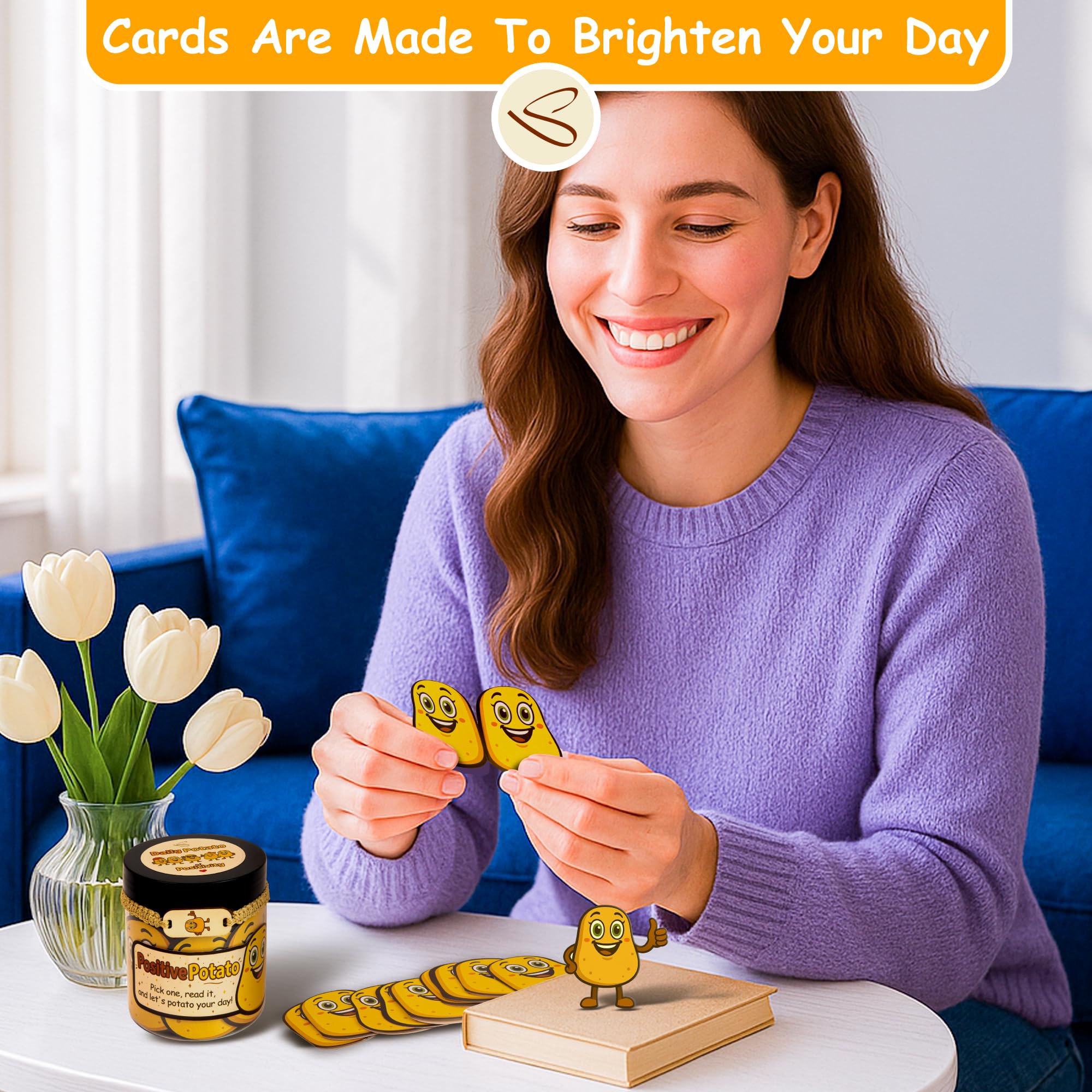 Stofinity Cute Positive Potato Affirmations Jar - 60 Positive Affirmations Cards For Men, Emotional Support Potato Gift, Funny I