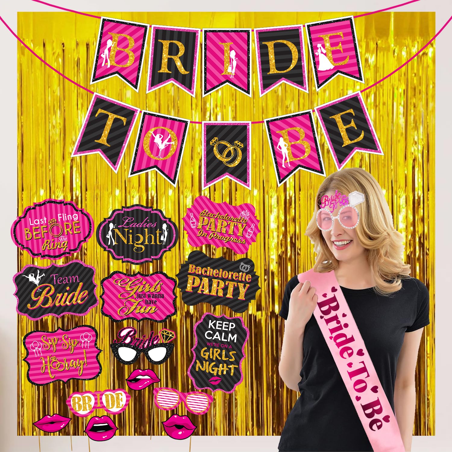 Zyozique Bachelorette Party Decorations Kit | Bridal Shower Decorations  Bride To Be Paper Banner, Photo Booth Props, Eye Glass