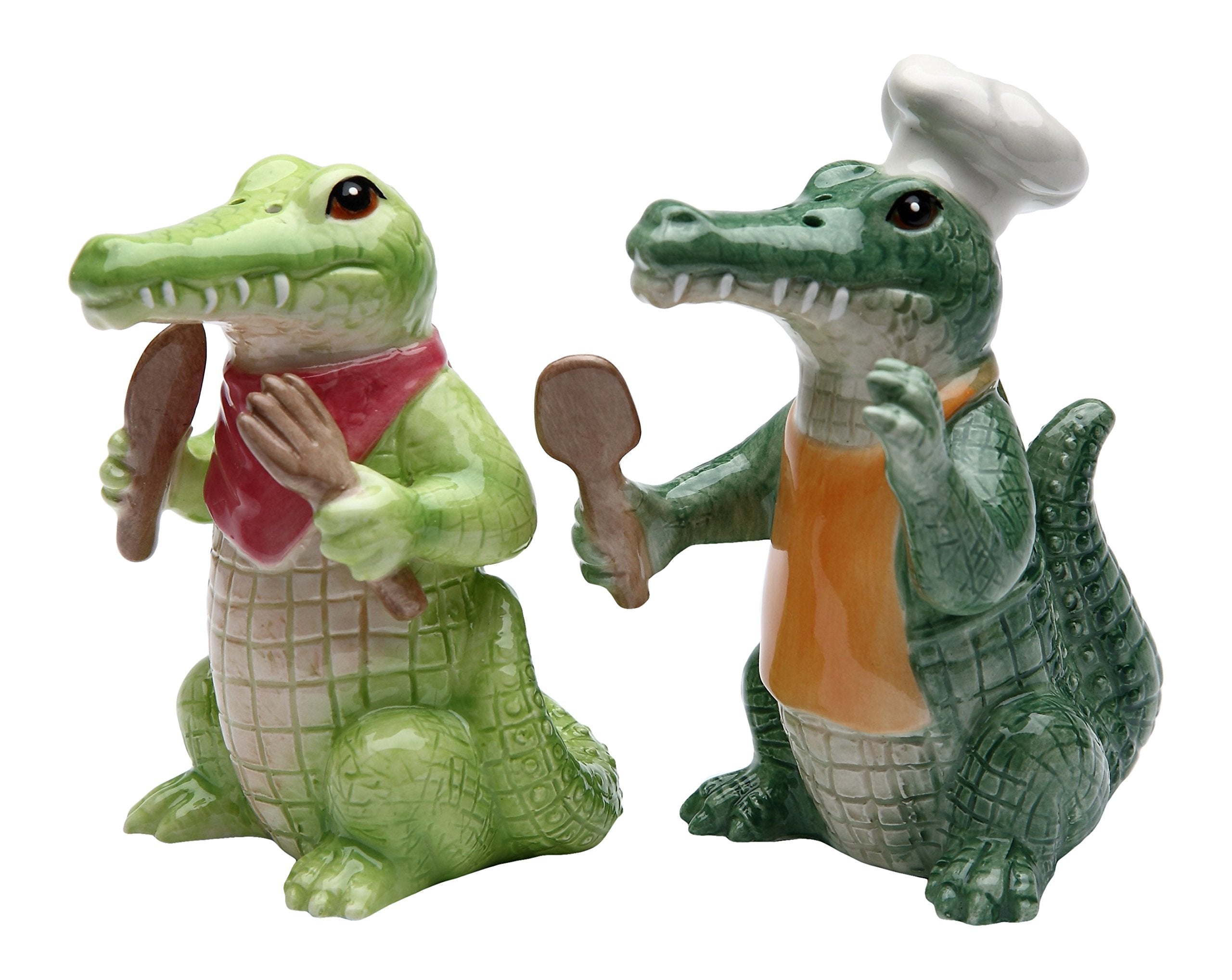 StealStreet SS-CG-20736 3.75 Painted Alligator Cooking Chef Salt and Pepper Shakers, Green