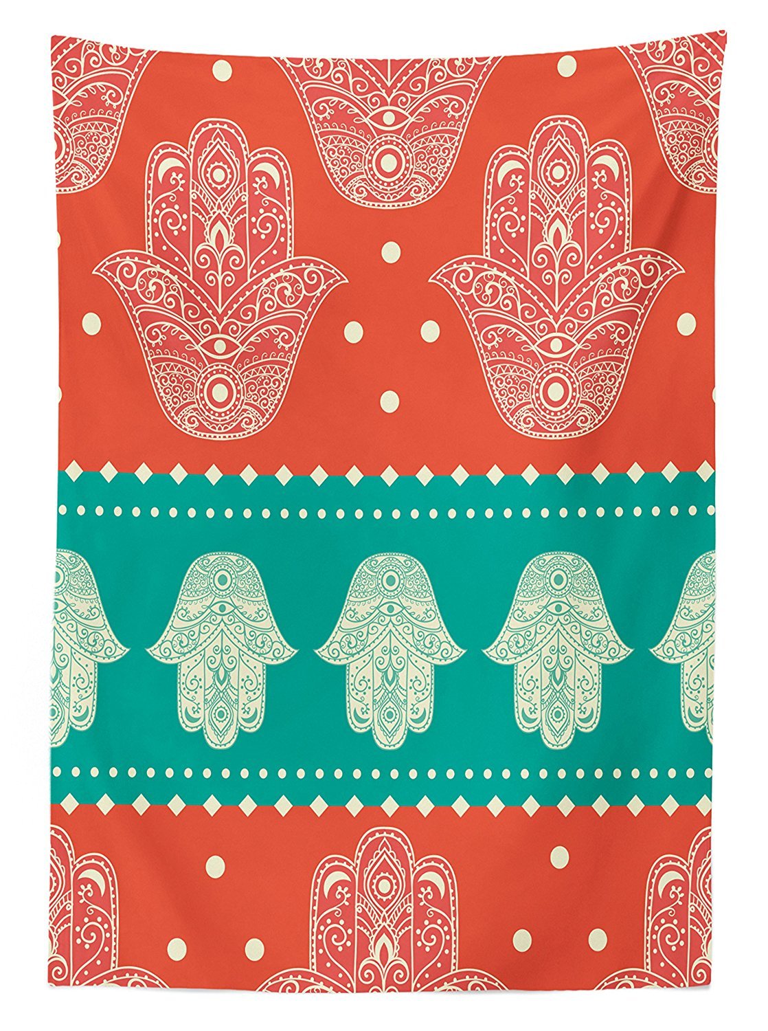 Ambesonne Hamsa Tablecloth, Bohemian Style Inspirational Boho Hamsa Hand Illustration Pattern Mandala Art, Rectangular Table Cov