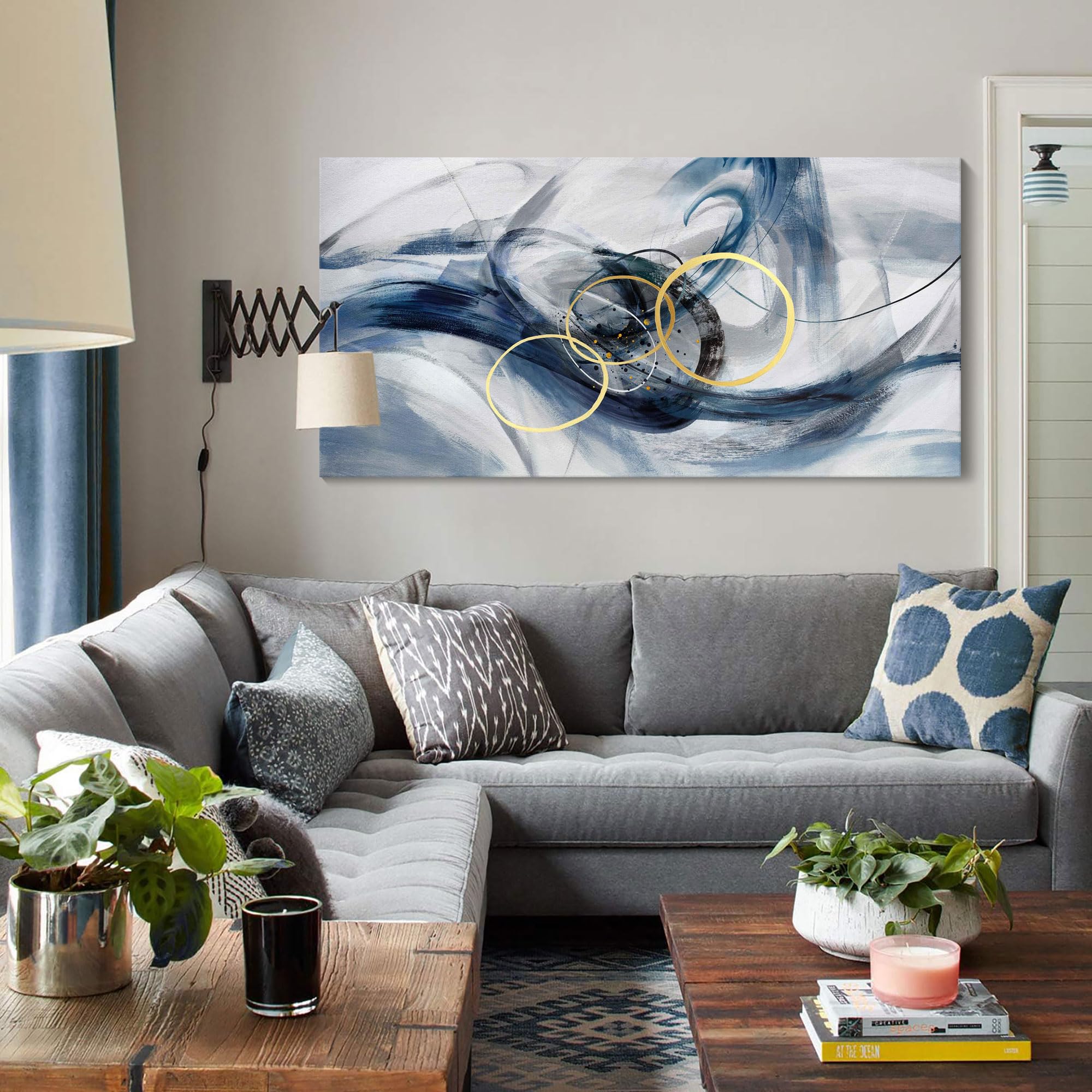 Hkdgoka Canvas Wall Art Bedroom - Large Abstract Paintings Pictures For Living Room Abstract Gray Blue Neutral Gradient Home Off
