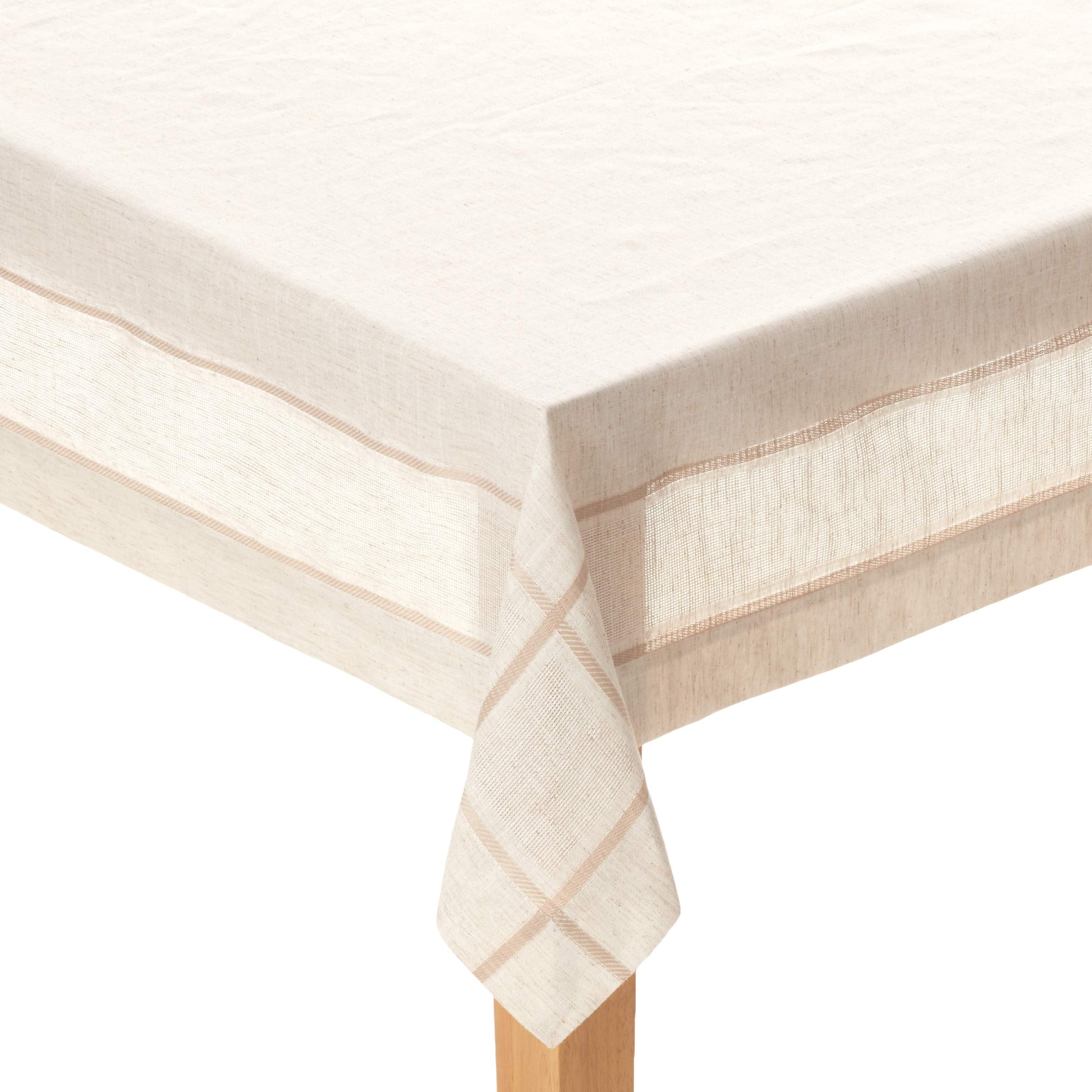 Saro Lifestyle Poly And Linen Blend Toscana Tablecloth With Hemstitch Border, Natural, 80''