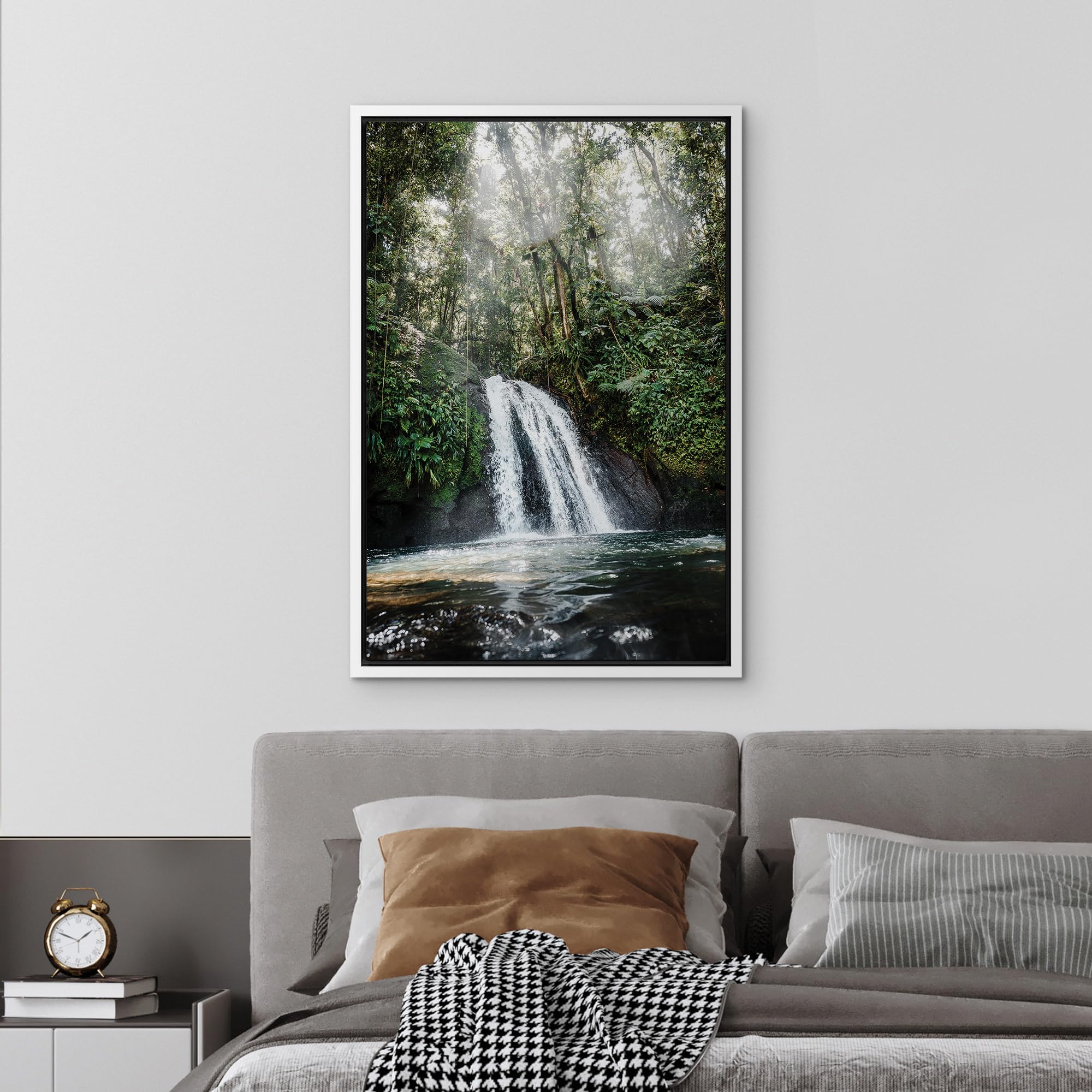 Wall26 Framed Canvas Print Wall Art Waterfall Forest Landscape In Sunlight Nature Wilderness Photography Modern Rustic Scenic Mu