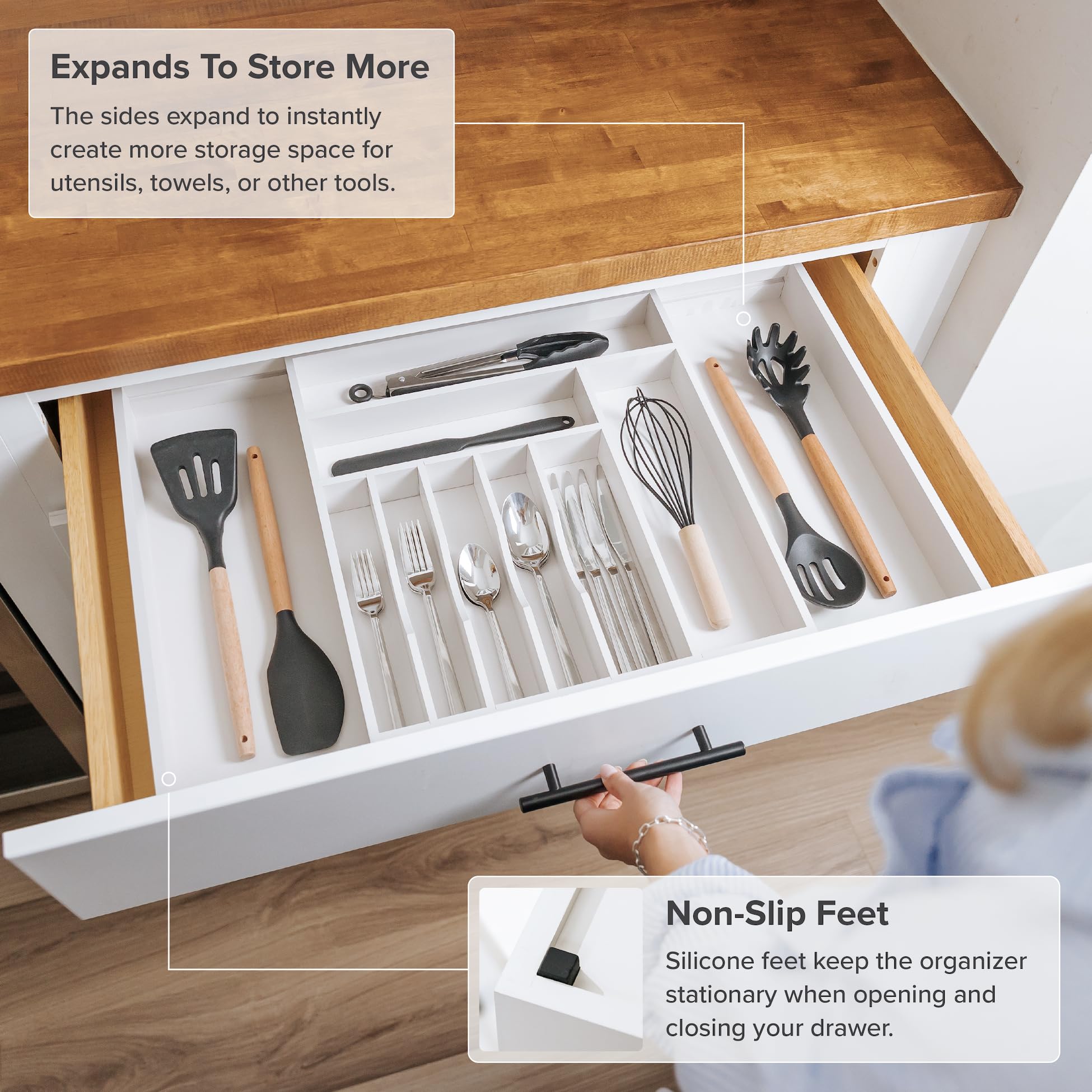 Kitchenedge Premium Silverware, Flatware And Utensil Organizer For Kitchen Drawers, Food-Safe Contract Grade, Expandable From 16