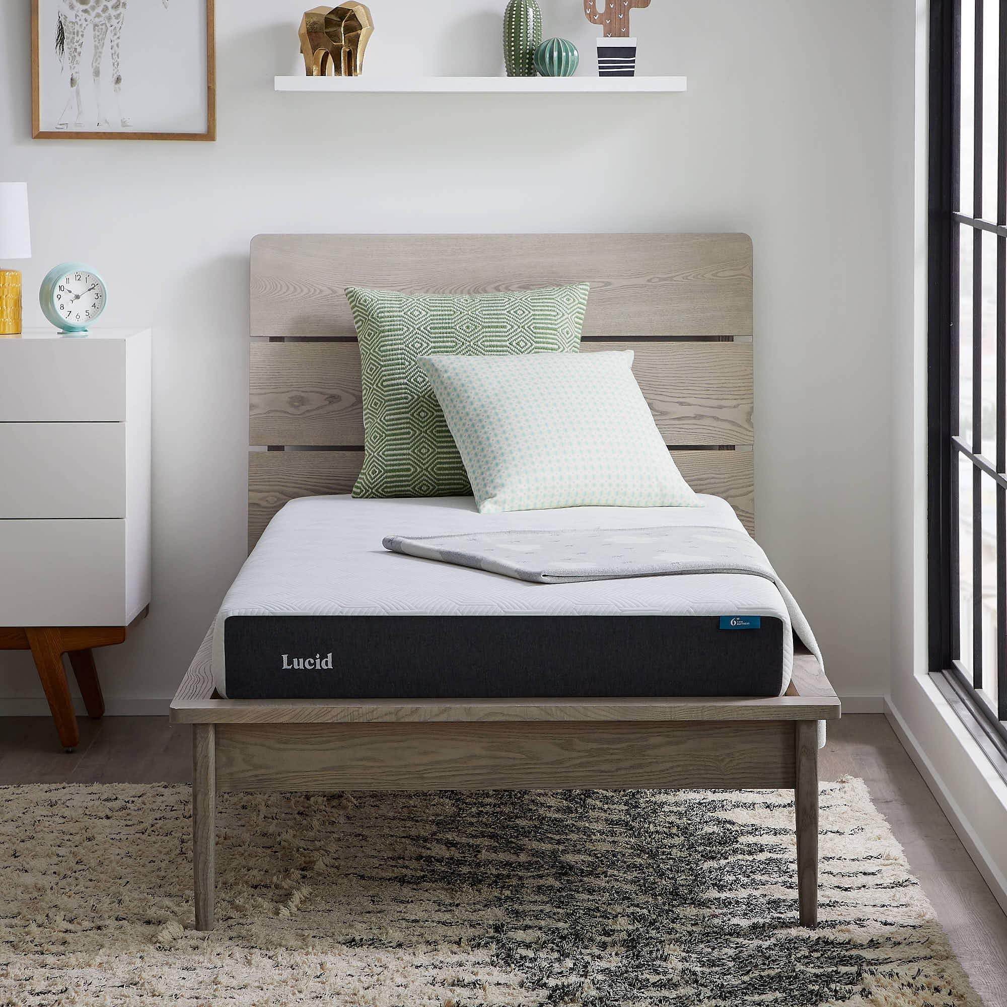 Lucid 6 Inch Memory Foam Mattress - Low Profile - Medium Firm Feel - Infused with Bamboo Charcoal and Gel - Bed in a Box - Tempe