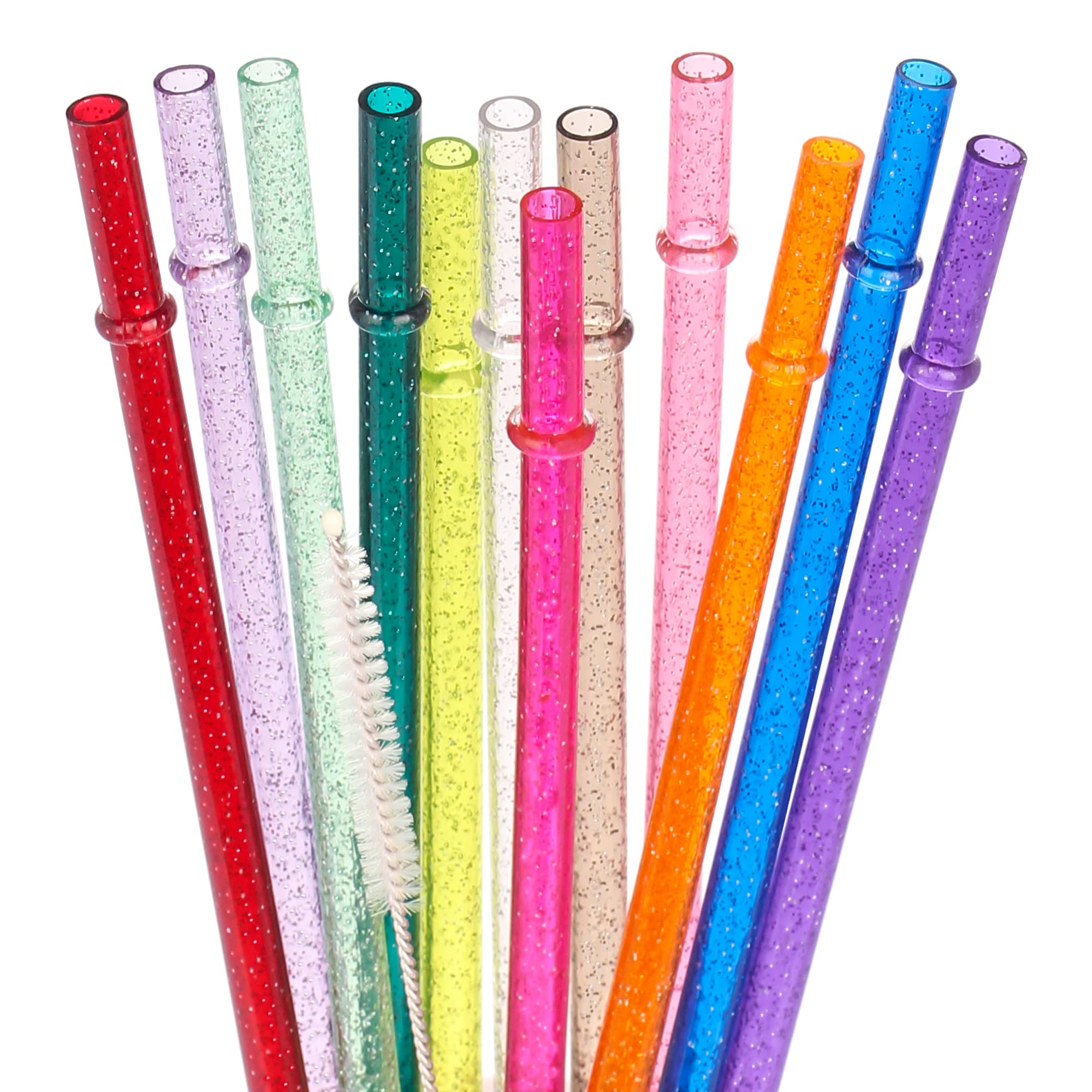 Dakoufish 11 Inch Reusable Tritan Plastic Straws, Replacement Glitter Sparkle Drinking Straws For 24 Oz-40 Oz Mason Jars/Tumbler