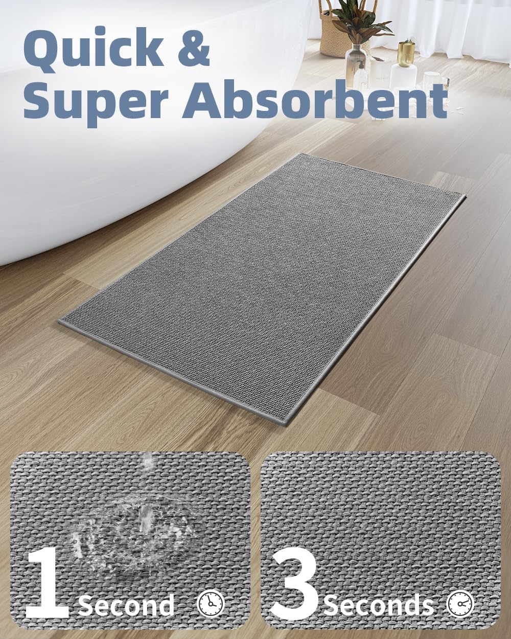 Padoor Non-Slip Bath-Mats For Bathroom, Rubber-Backing Braided Absorbent Bathroom Mat Machine Washable Thin Bathroom Rugs Fit Un