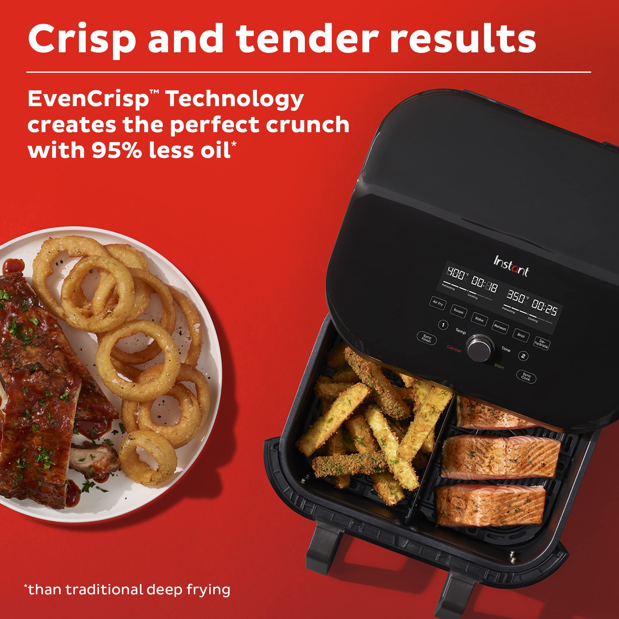 Instant Pot Vortex 9QT Air Fryer, 8-in-1 Dual Basket, EvenCrisp Technology, Nonstick, Dishwasher-Safe, Model 140-3092-01