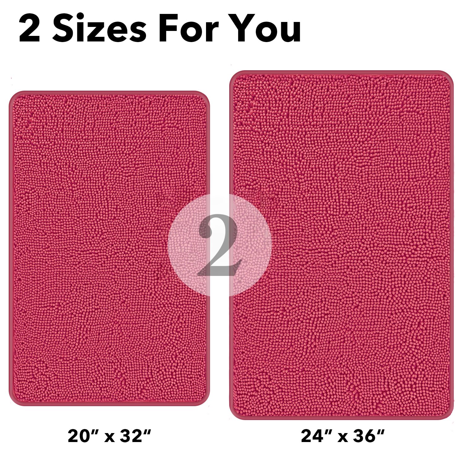 Pureswan Hot Pink Bathroom Rugs Sets 2 Piece - Absorbent And Washable Bath Mat, Non-Slip, Thick Soft Chenille Bath Rugs For Bath
