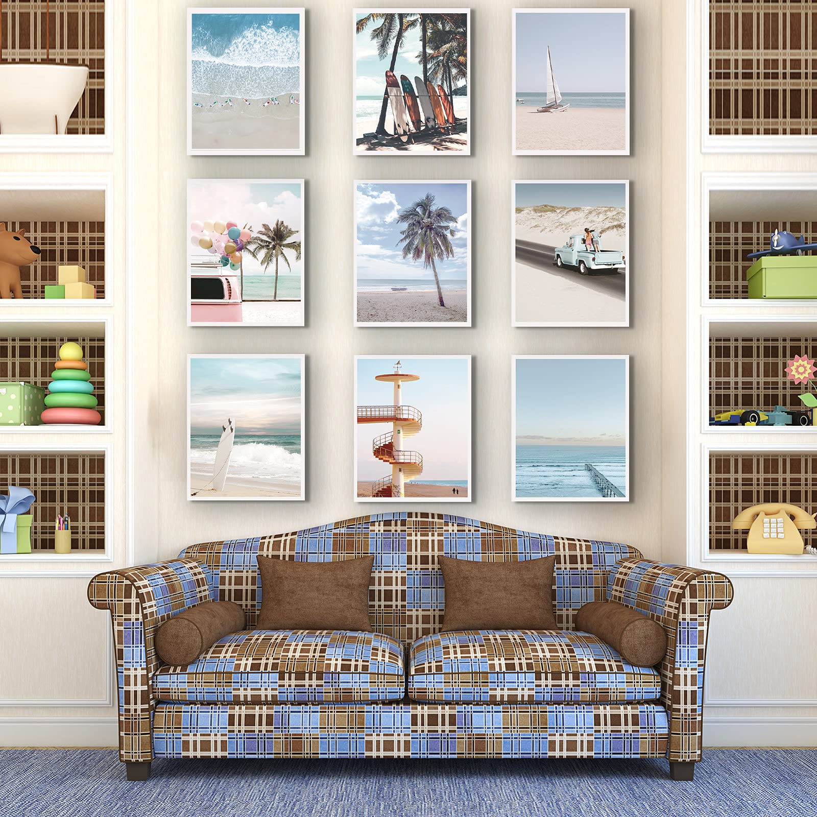 9 Pieces Beach Wall Art Prints Ocean Beach D  Cor Nautical Themed Posters Teens Girls Bedroom Decor, 8 X 10 Inch, Beach Wall Art