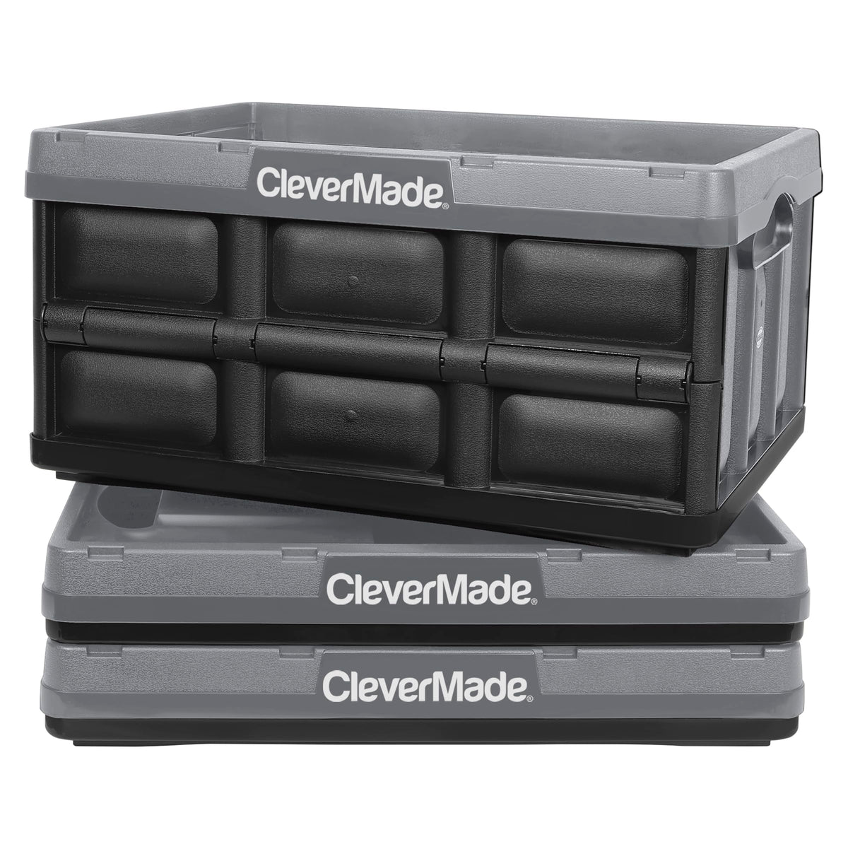 Clevermade Collapsible Storage Bin, Stone, 3Pk - 32L (8 Gal) Stackable Storage Containers, Holds 66Lbs Per Bin - Plastic Storage