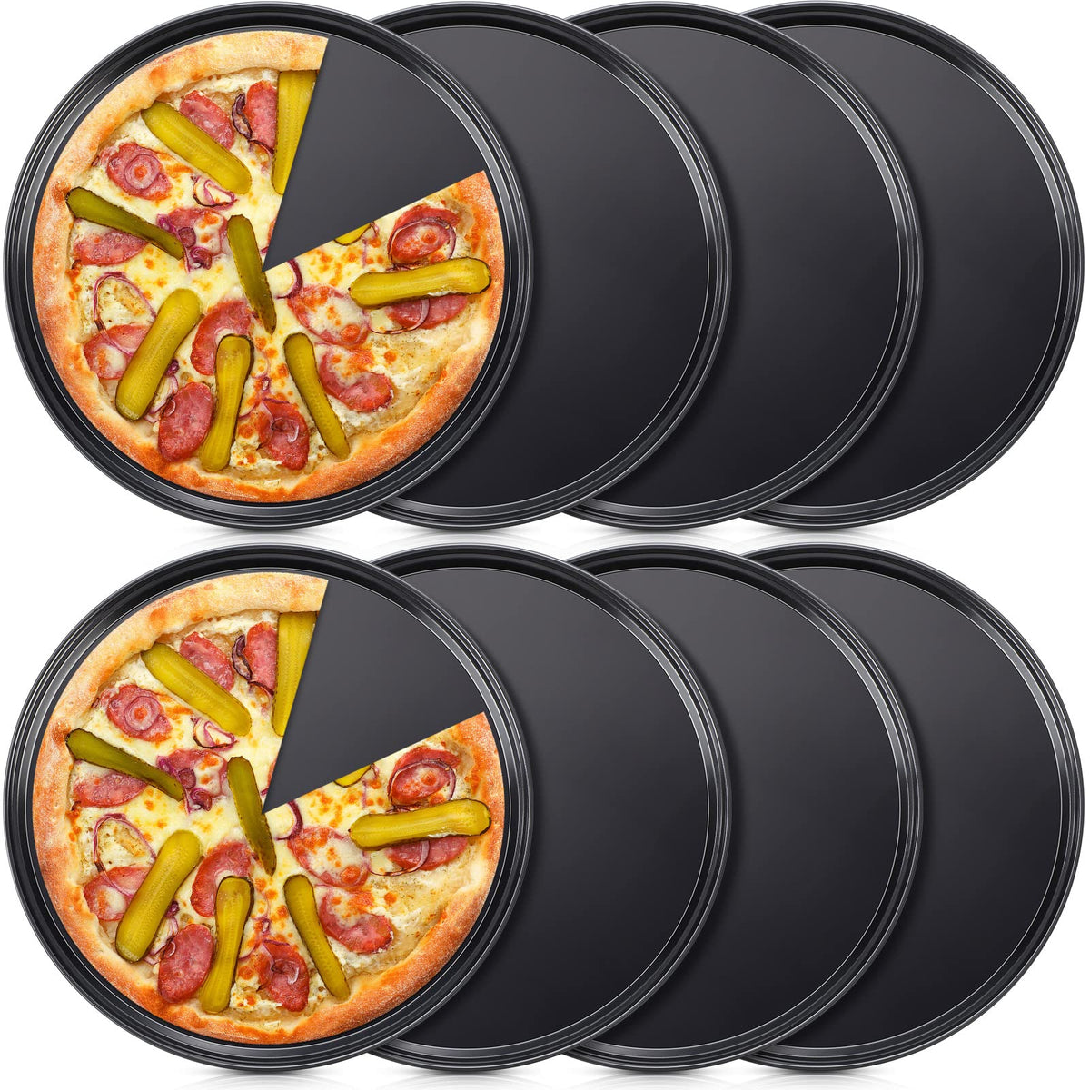 Meanplan 8 Pcs Non Stick Bakeware Pizza Pan Round Pizza Pan For Oven Carbon Steel Oven Pizza Tray Pie Pans Baking Pan For Home R
