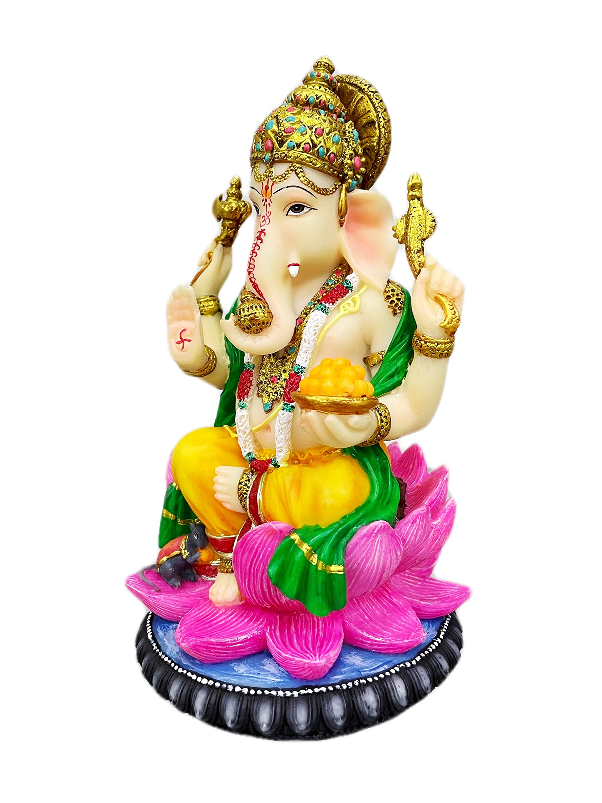 Sri Krishna Culture-New Big Beautiful Sitting Ganesh For Home Decoration-Height-8 Inches-Multicolour-Resin