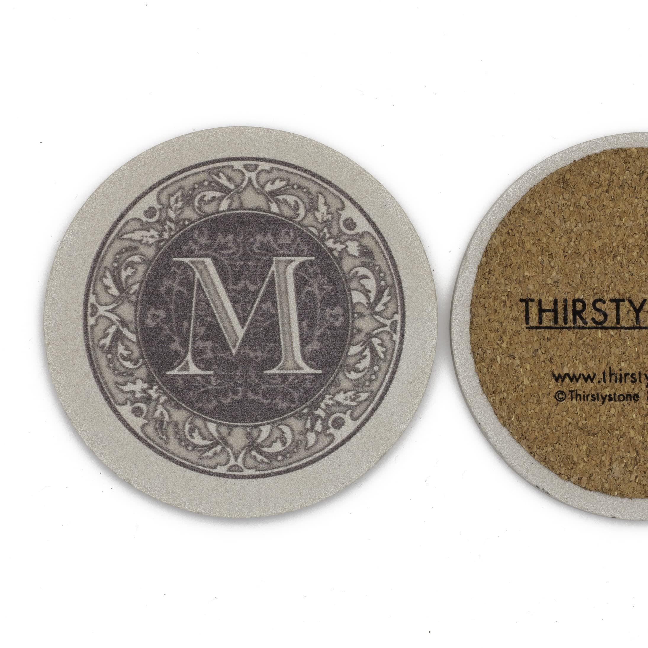 Thirstystone 4-Pack Monogram Letter M    Sandstone Coasters Manufactured In The Usa Decorative, Absorbent, Easily Wipes Clean