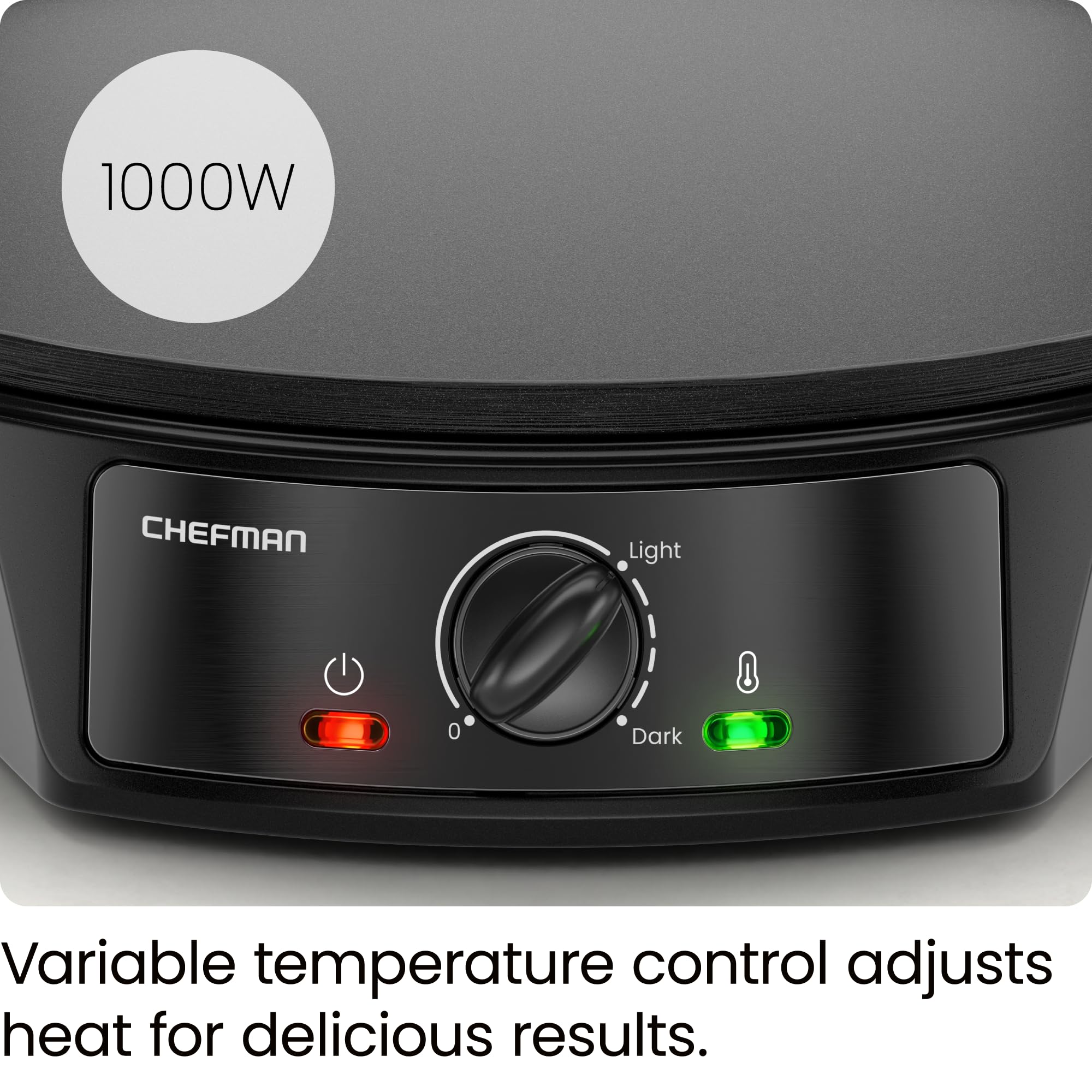 CHEFMAN Electric Crepe Maker: Precise Temp Control  12'' Non-Stick Griddle  Perfect for Crepes  Tortillas  Blintzes  Pancakes  Waffles  Eggs  Bacon  Batter Spreader & Spatula Included  Black