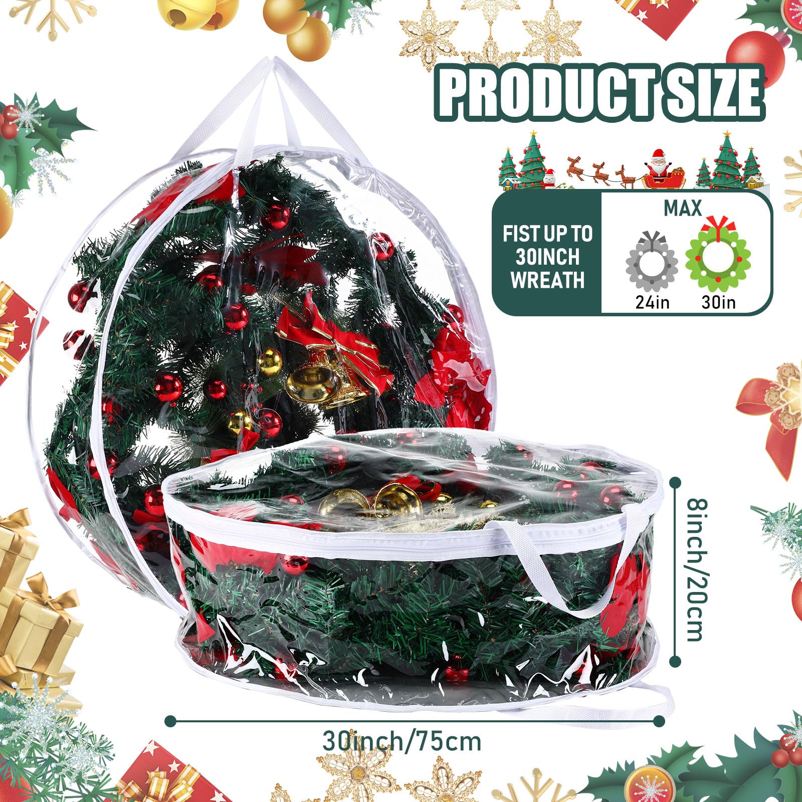 Zhengmy 20 Pcs 30 Inch Christmas Clear Wreath Storage Bags Xmas Wreath Storage Container Wreath Bags With Dual Zippers And Handl