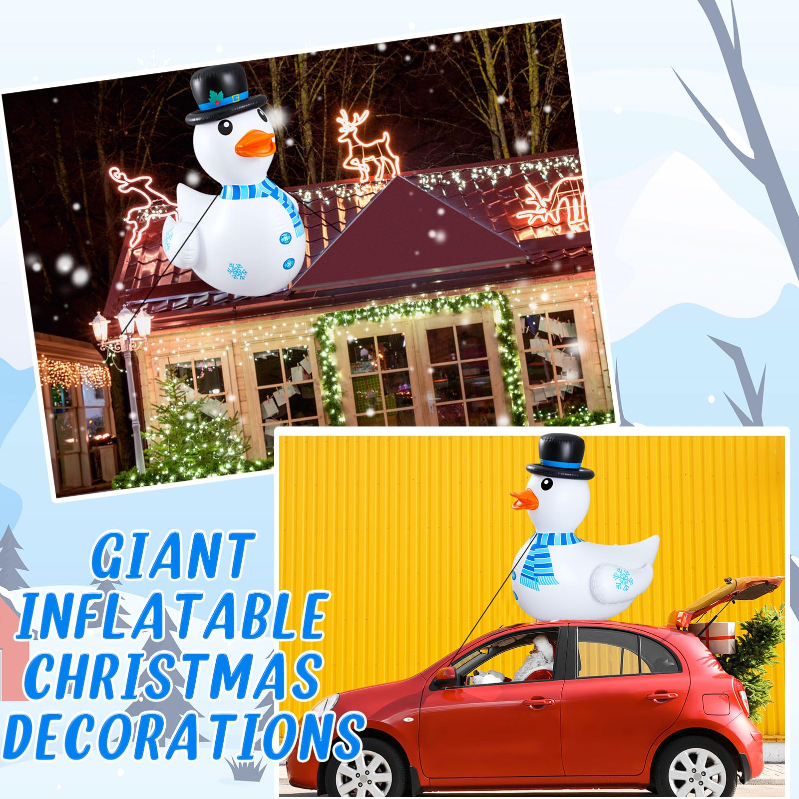 Hungdao 1 Pcs 4 Feet PVC Christmas Giant Inflatable Duck Huge Rubber Large Blow up Duck Christmas Pool Floats for Xmas Holiday I
