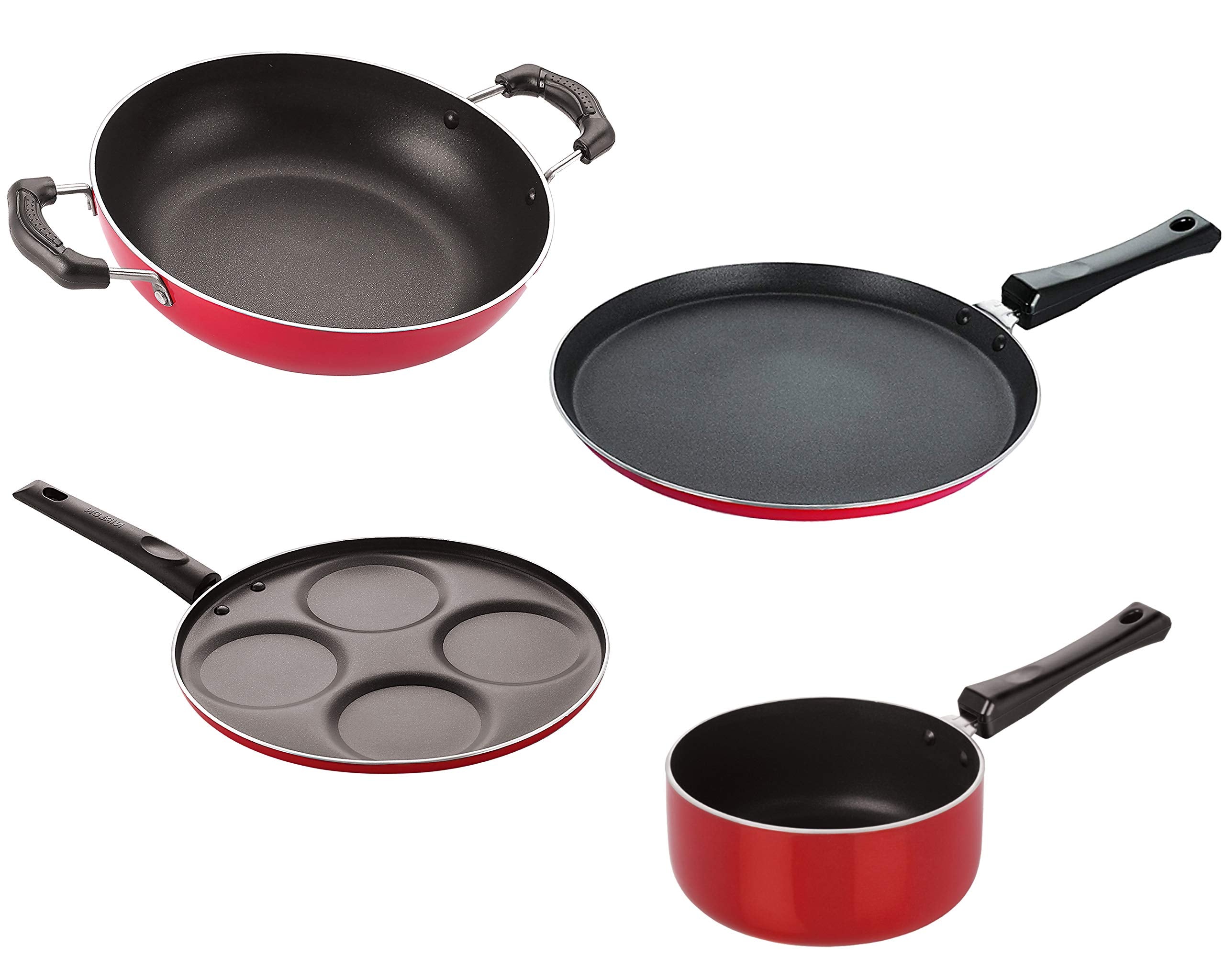 Nirlon Non Stick Coated Aluminium Pfoa Free Kitchenware Essential Gift Set Of 4 Pieces (2.6Mm_Ft13_Kd11_Sp(B)_Up4)