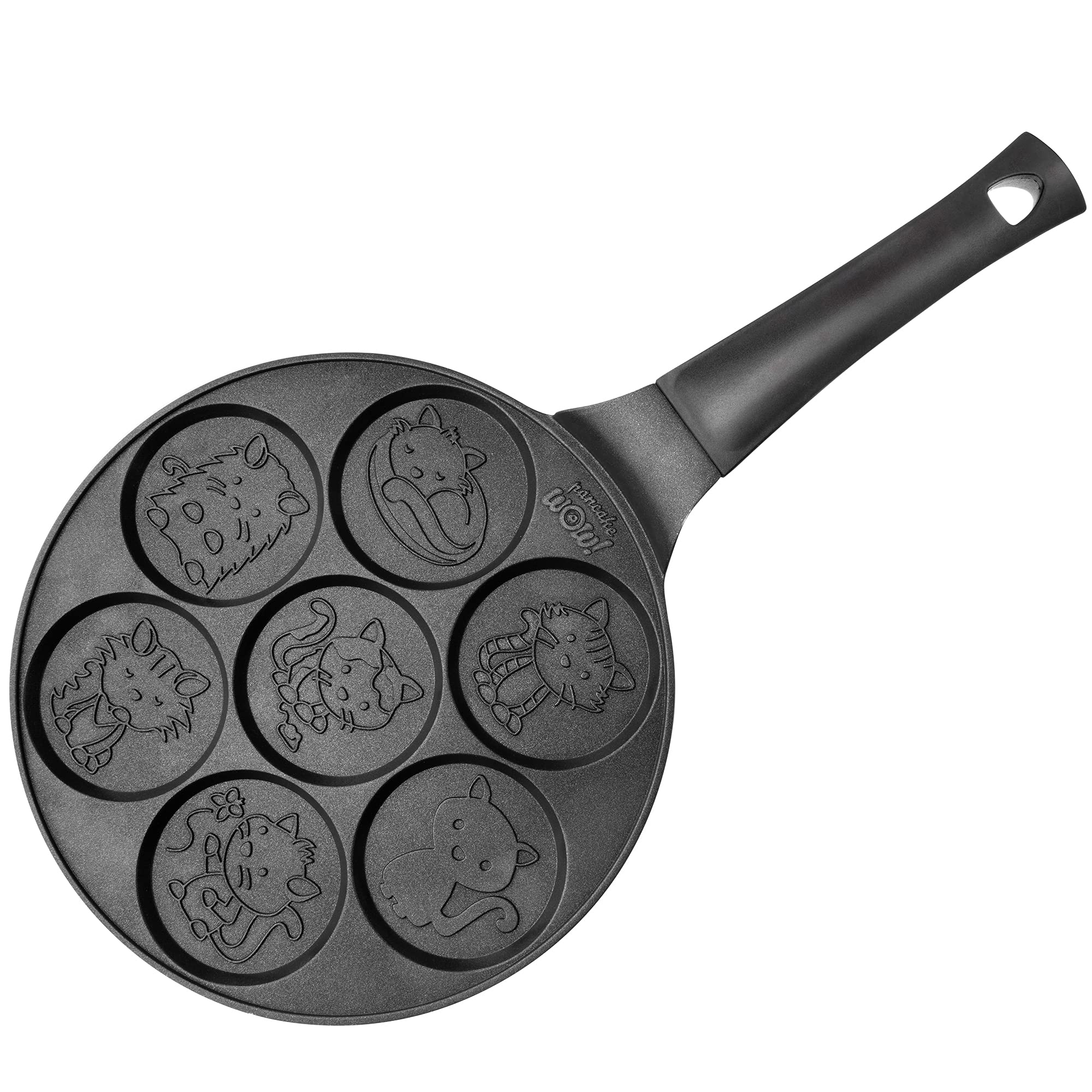 Kitty Friends Mini Pancake Pan - Make 7 Unique Flapjack Cat Designs, Nonstick Pan Cake Maker Griddle For Breakfast Kitten Fun &