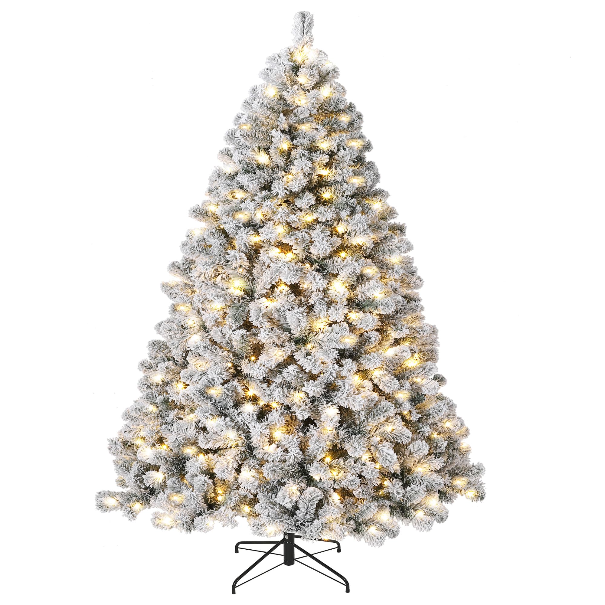 6FT Prelit Fluffy Snow Flocked Fraser Fir Artificial Christmas Tree with Warm White Lights, Hinged Branches, 800 Tips, Artificia