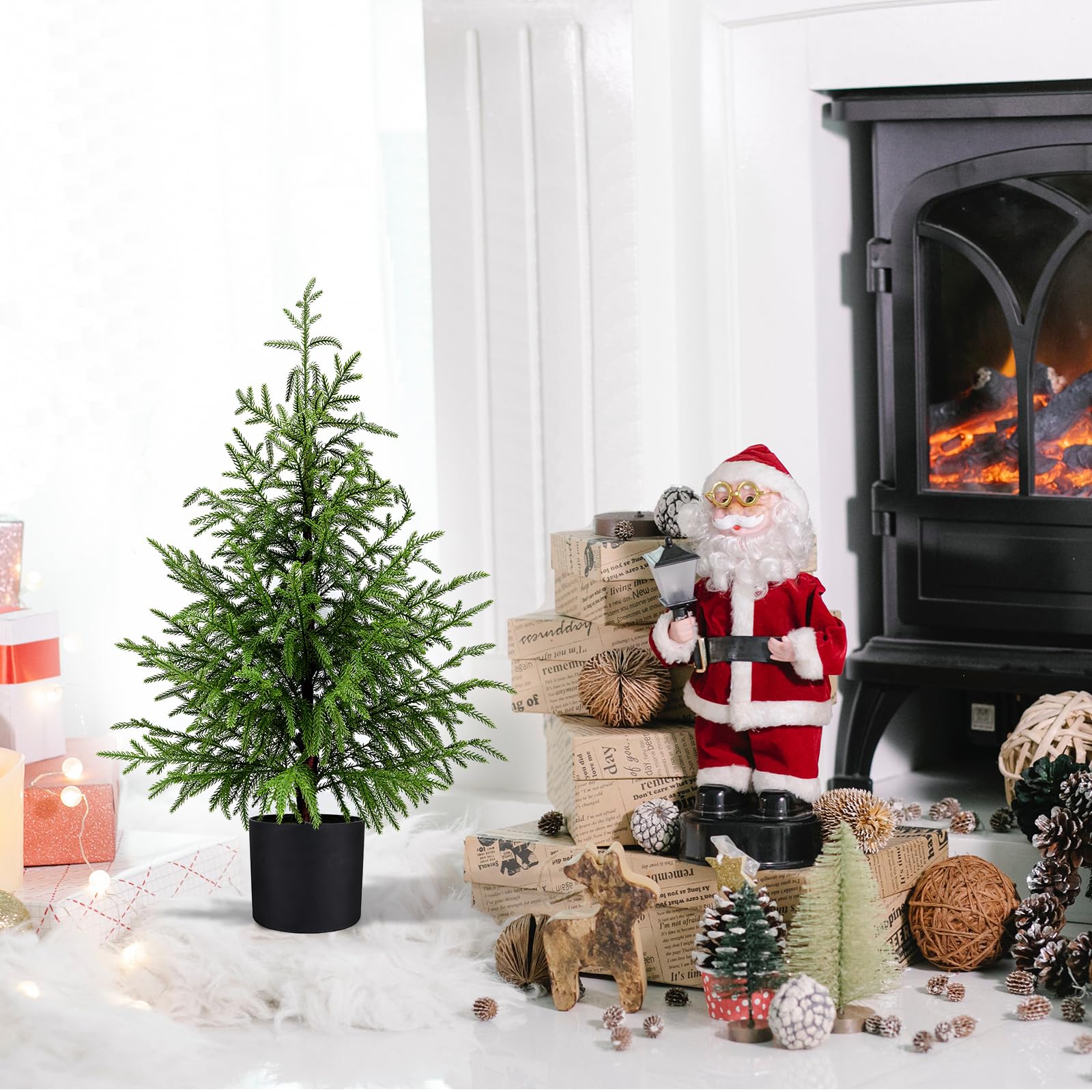 ENVEN Norfolk Pine Christmas Tree Real Touch Faux Tree with Black Pot, Realistic Indoor Holiday Decor fo Christmas Entryway, Liv
