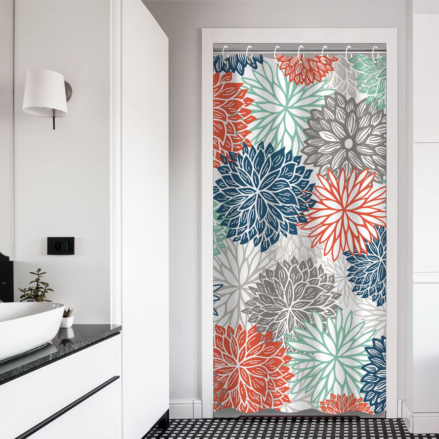 Rosielily Stall Shower Curtain 36Wx72H Inches Small Shower Curtain Dahlia Shower Curtains Teal And Gray Blue Green Turquoise Rv