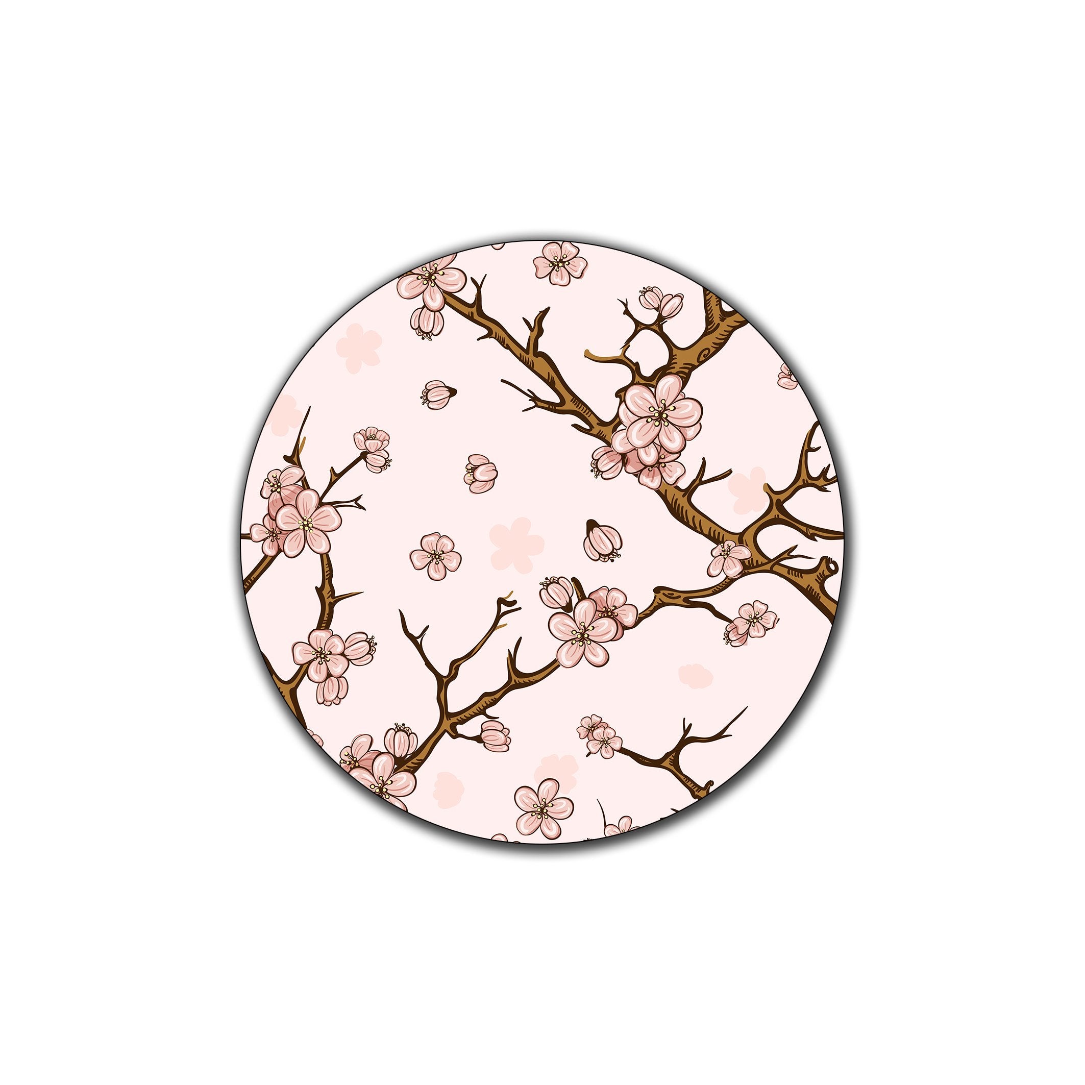 Cherry Blossom Pattern Round Coaster Set - Made Of Recycled Rubber - Set Of 4