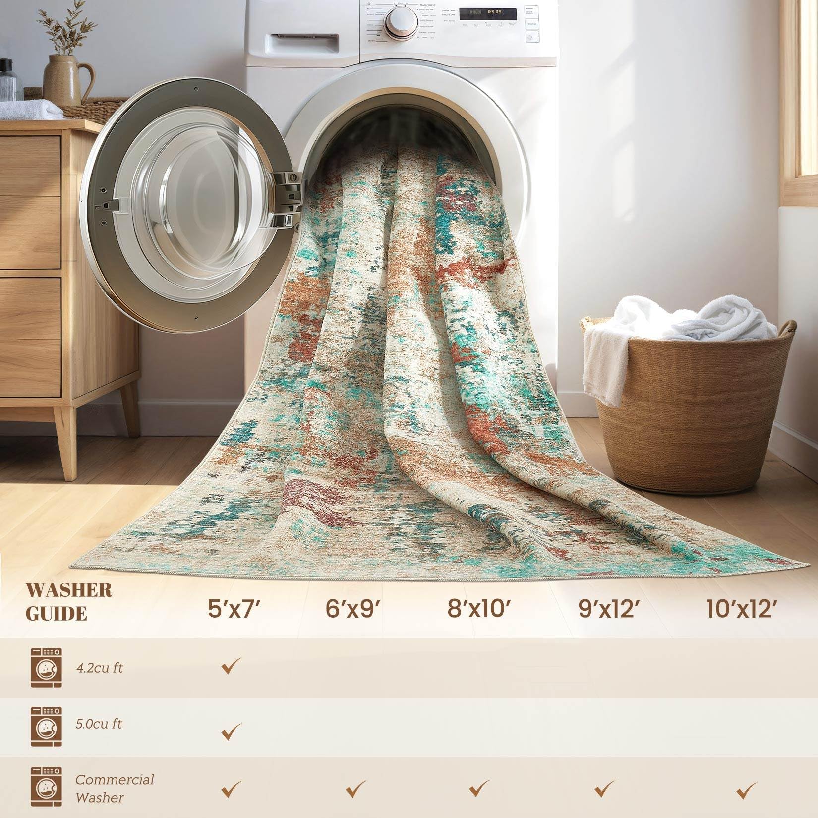 UERMEI 3x5 Area Rug: Washable Entryway Rugs - Neutral Modern Abstract Small Carpet - Non-Slip Low Pile Throw Indoor Rugs for Bed