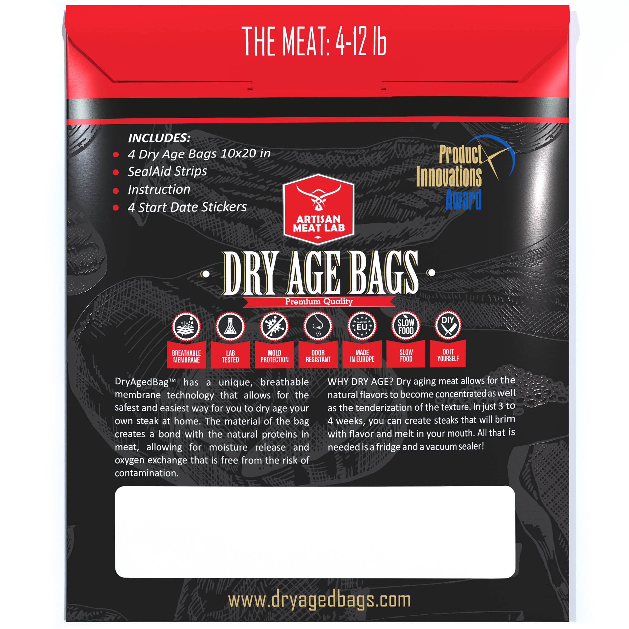 Artisan Meat LAB Dry Age Bags - DIY Dry Aging Kit for Beef, 10x20 in, 12 Piece Set, No Vacuum Sealer Needed
