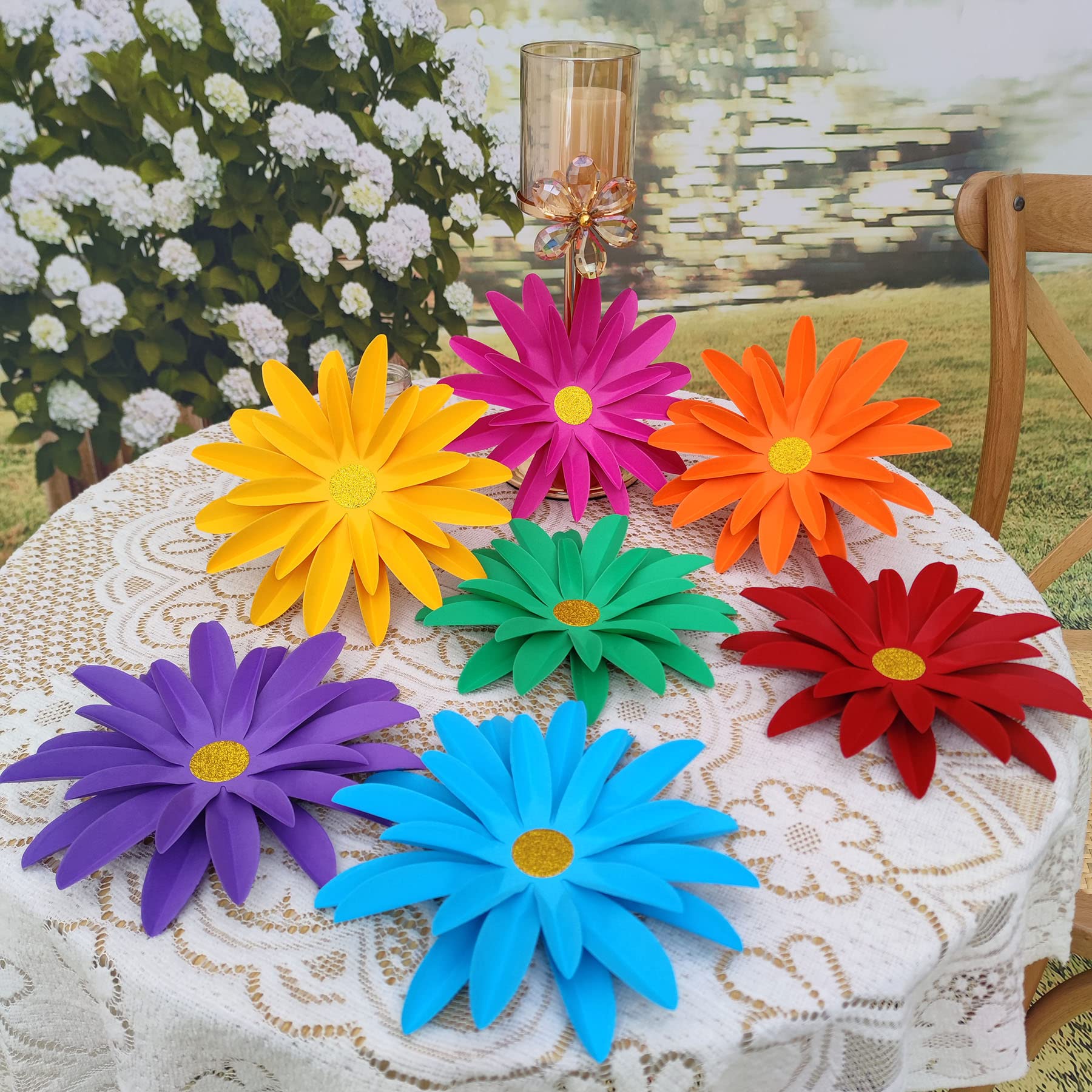 Mybbshower Rainbow Paper Daisy Flower For Tea Party Garden Party Decor Wedding Photo Backdrop Birthday Nursery Wall Sunflowers 8