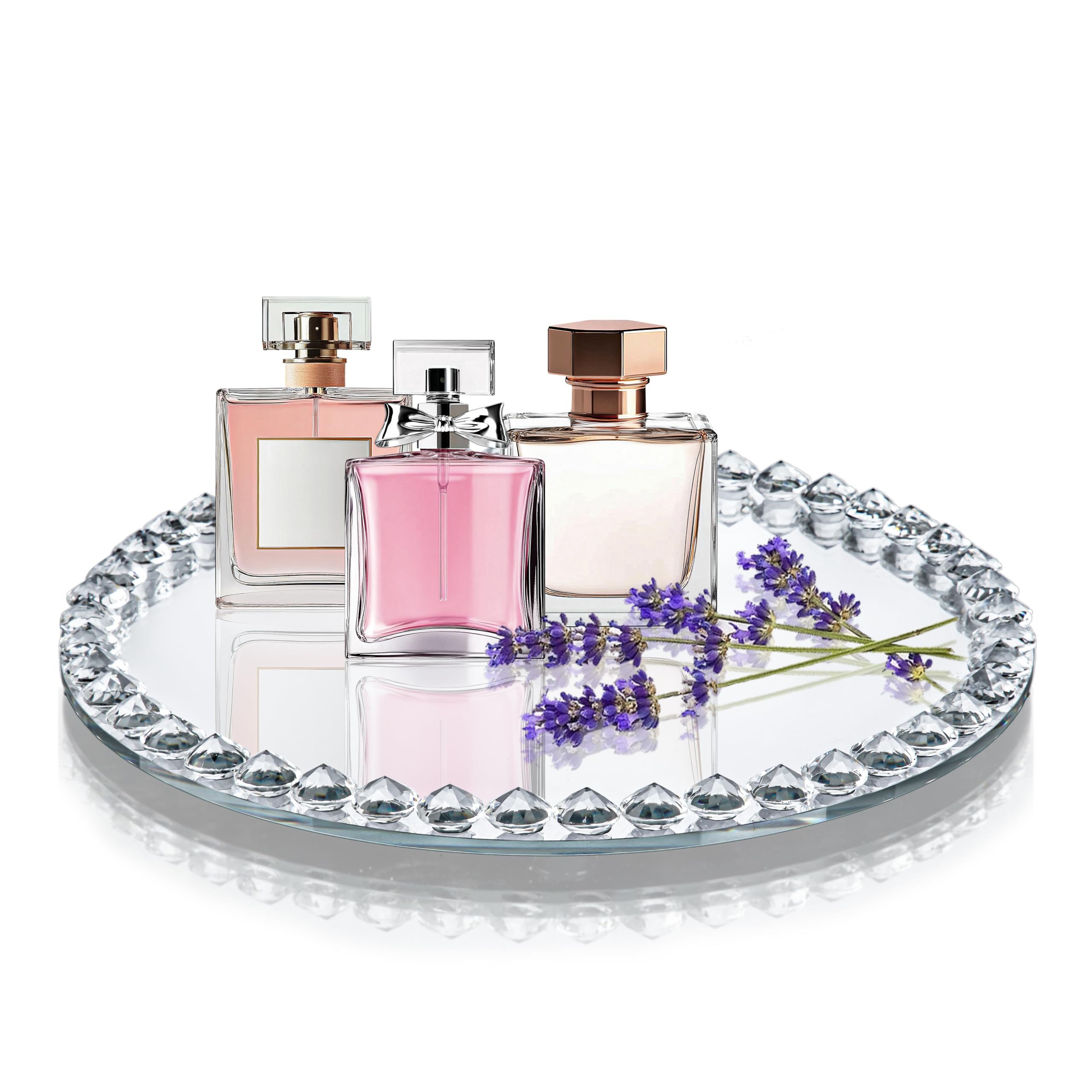 kanpura Crystal Perfume Tray Mirror Glass Makeup Vanity Organizer Jewelry Trinket Display Mirrored Decorative Tray for Bathroom 
