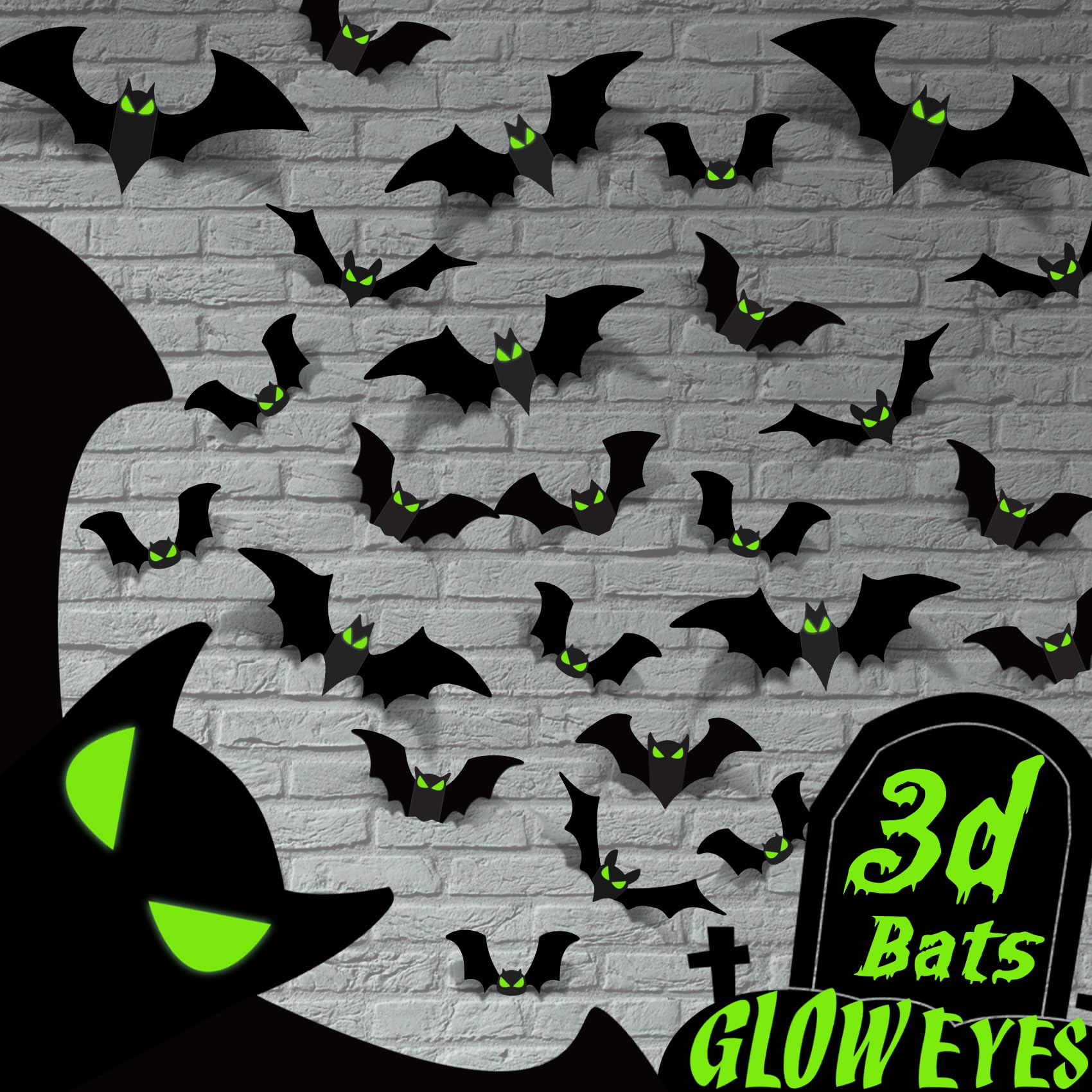 Halloween Decorations Indoor - Bats Halloween Decorations Plastic Spooky Scary Creepy 3D Bats For Halloween Party Bathroom Kitch