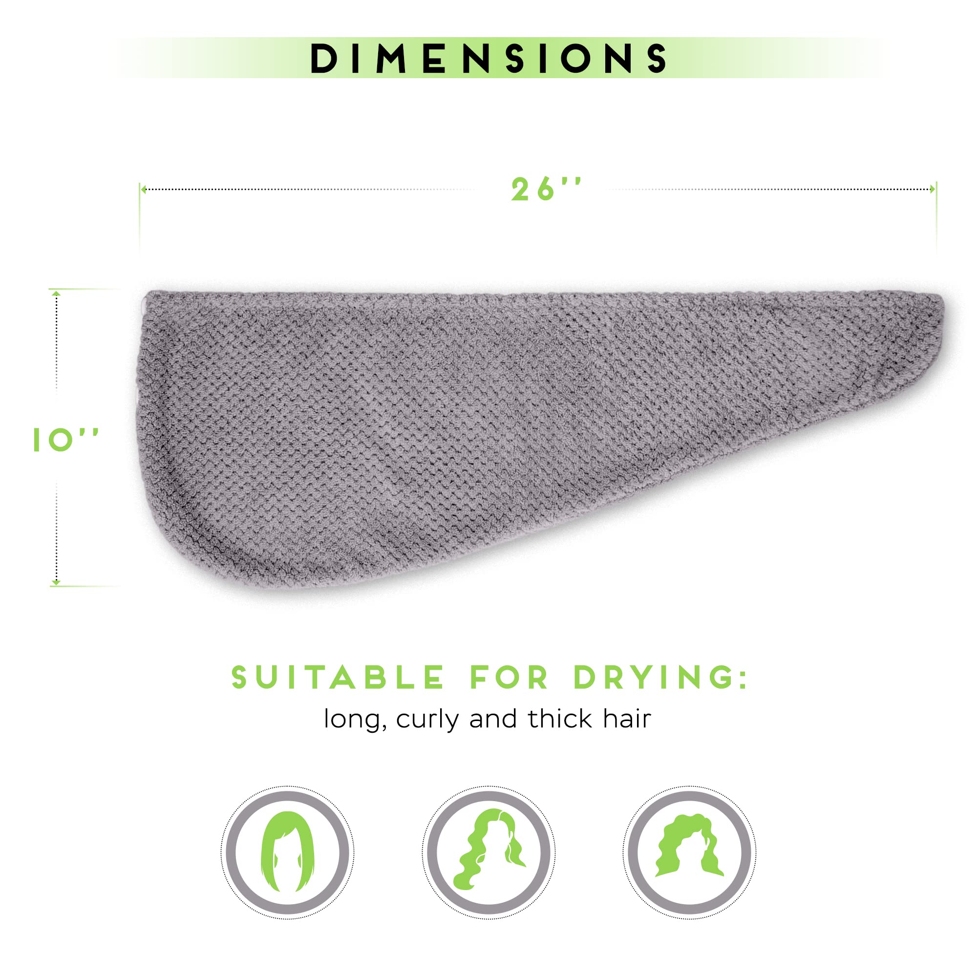 SimpleField 2 Pack Microfiber Hair Towel Wrap for Women, Anti Frizz Quick Drying Hair Turban for All Hair Style, Absorbent and L