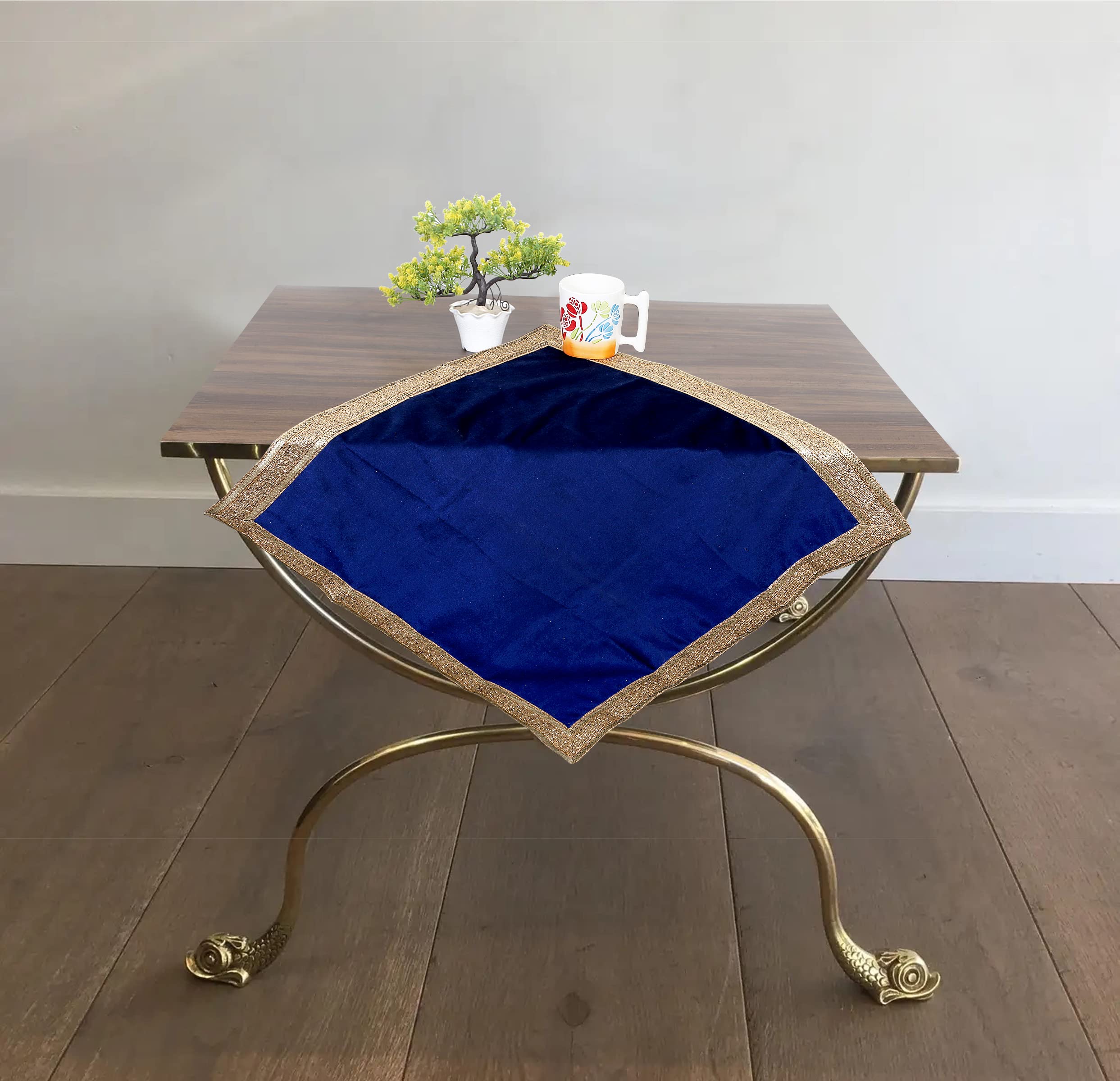 Indian Consigners Altar Cloth 24X24 Inches Blue Velvet Multi-Purpose Cloth