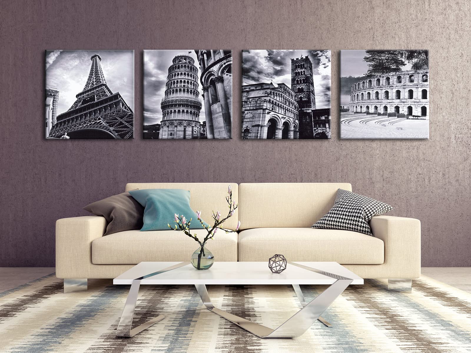 Wieco Art 4 Panels Large Canvas Prints Wall Art Europe Architectures Pictures Paintings For Living Room Kitchen Home Decor Moder