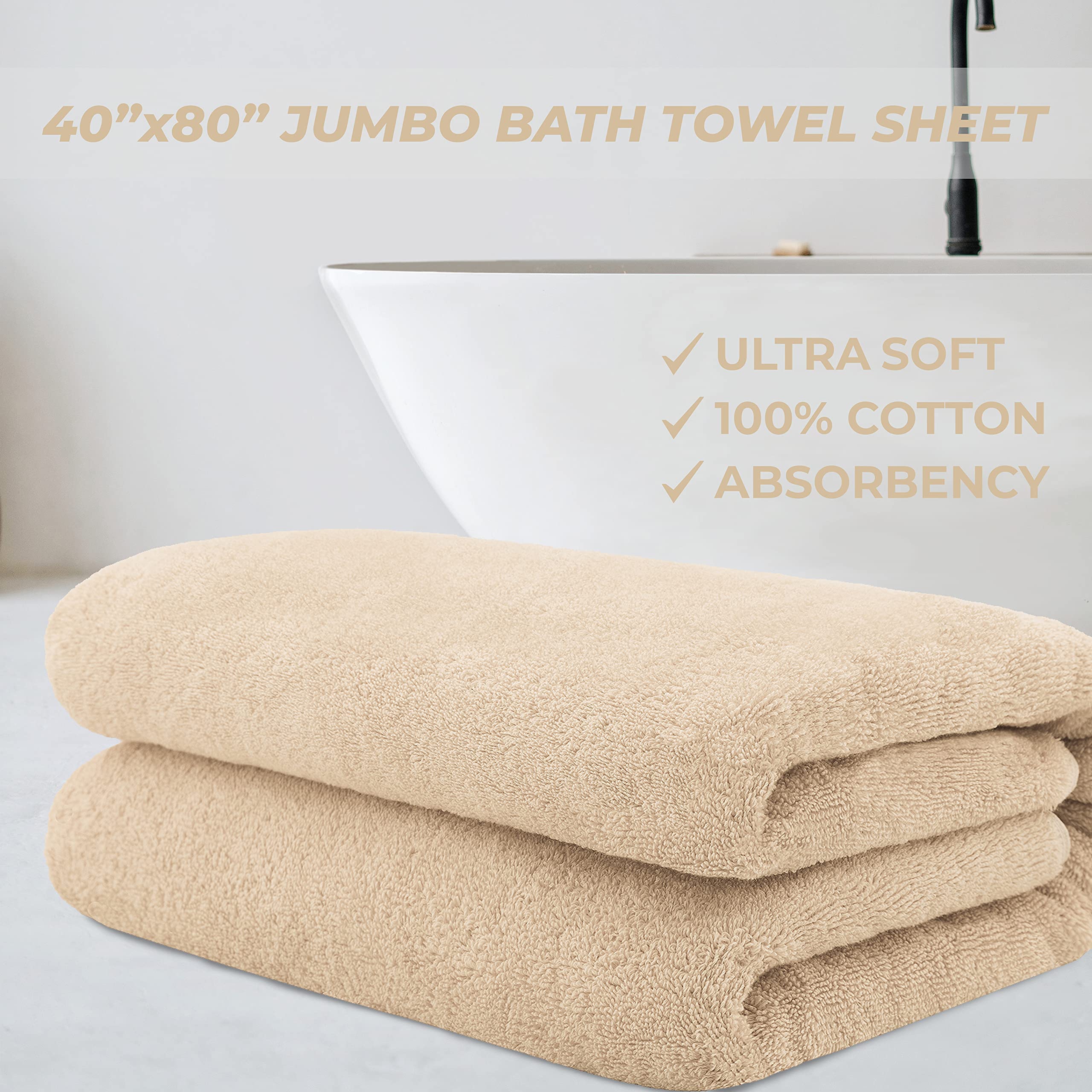 Cotton Paradise Oversized Bath Sheet  100% Cotton 40x80 Clearance Bath Towel Sheet  Jumbo Large Bath Towel for Bathroom  Sand Taupe Bath Sheet