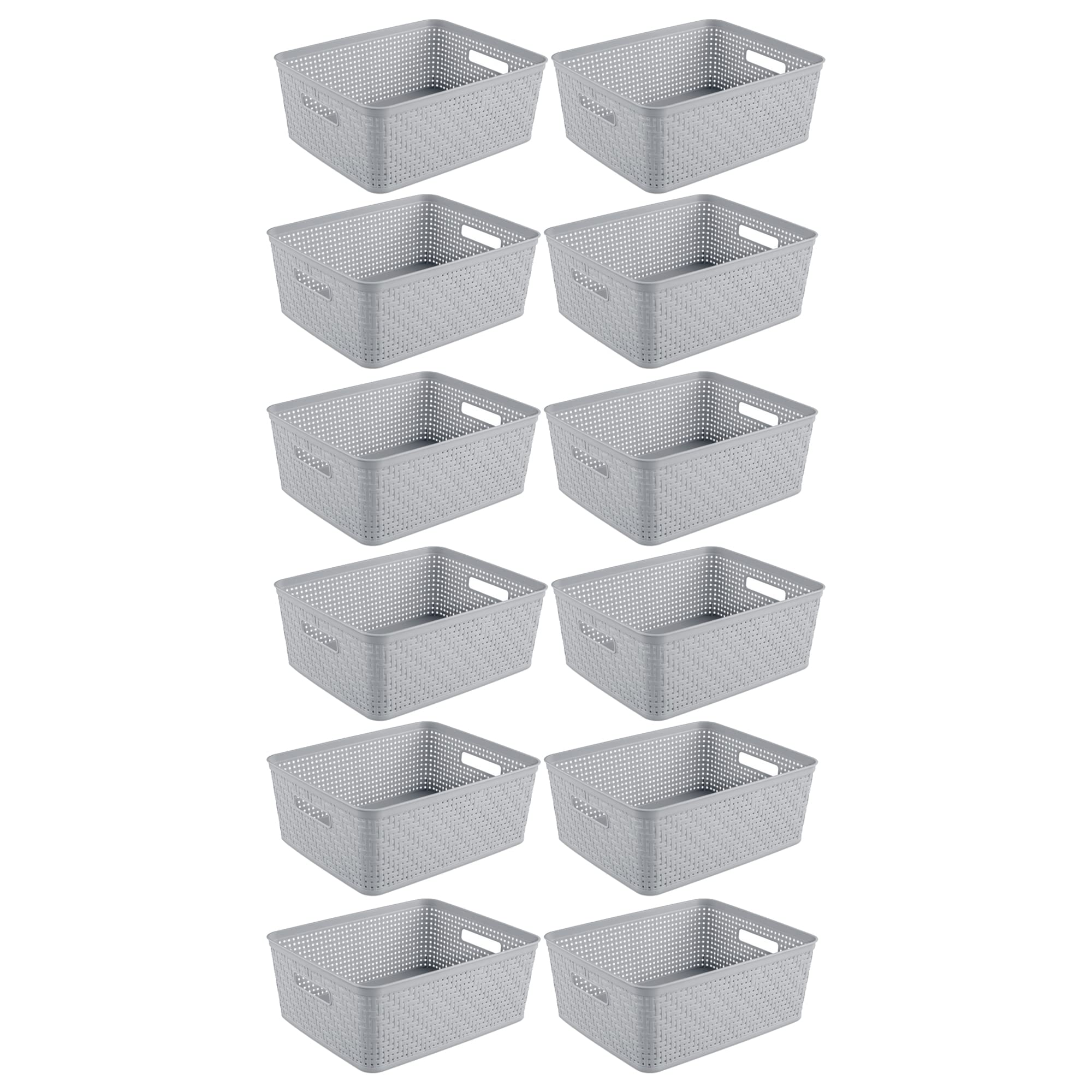 Sterilite 12 Pack Plastic Storage Bin Organization Containers, Short Baskets, Cement