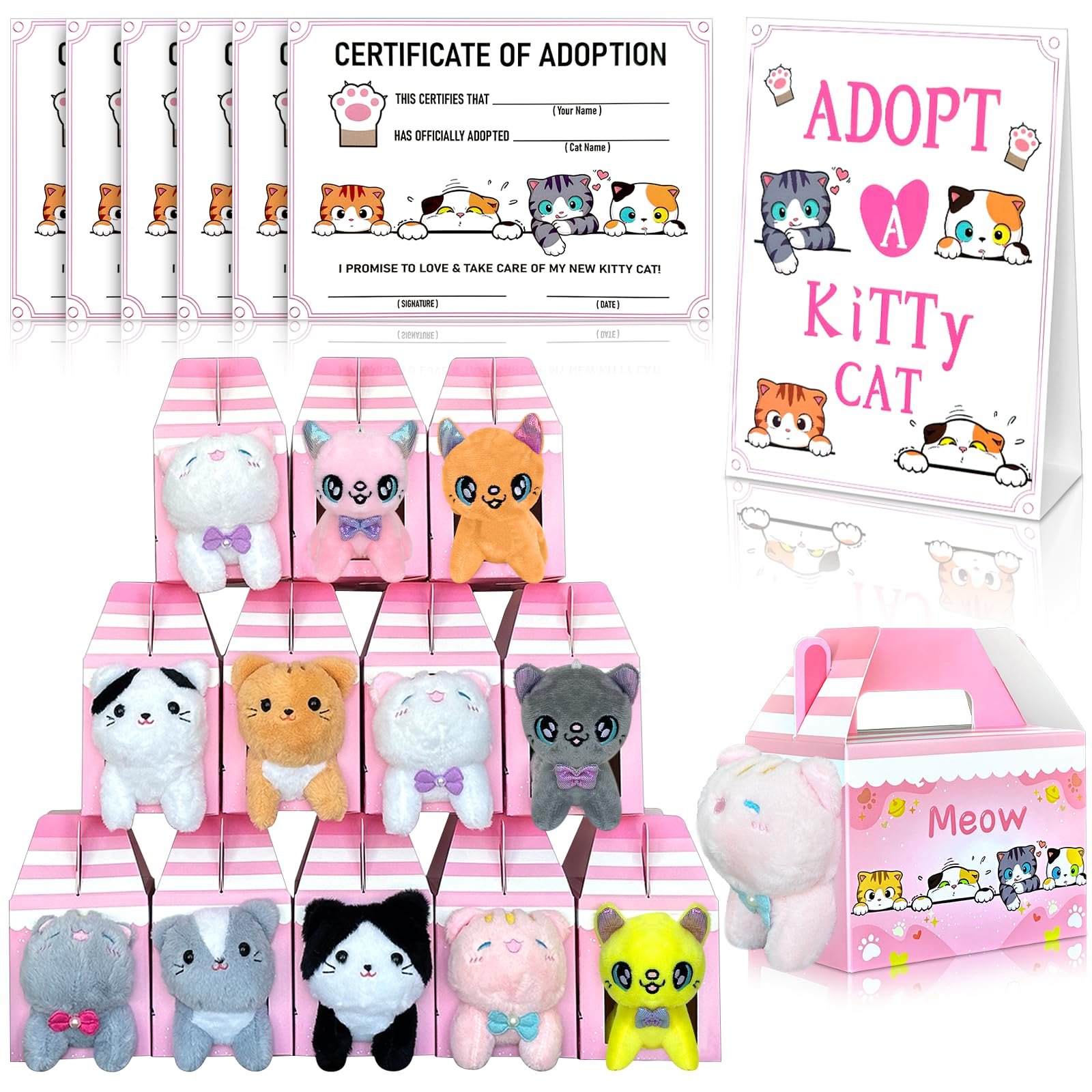37 Pcs Adopt A Cat Party Favors Include 12 Foldable Kitten Boxes 12 Mini Stuffed Cat 12 Card 1 Stand For Adopt A Kitty Party Fav