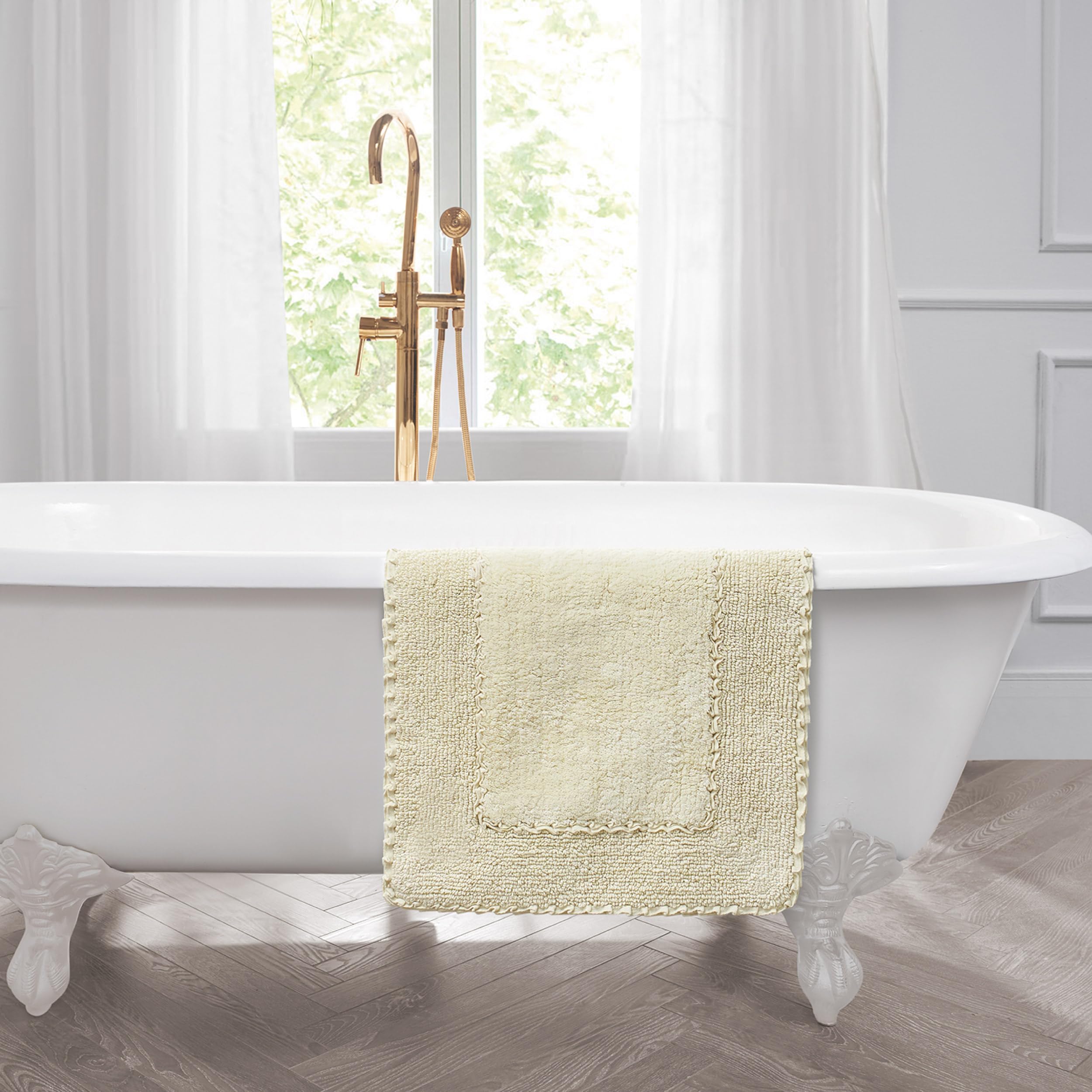 Laura Ashley Ruffle Border 100% Cotton Bath Rug, Yellow, 17''X 24''
