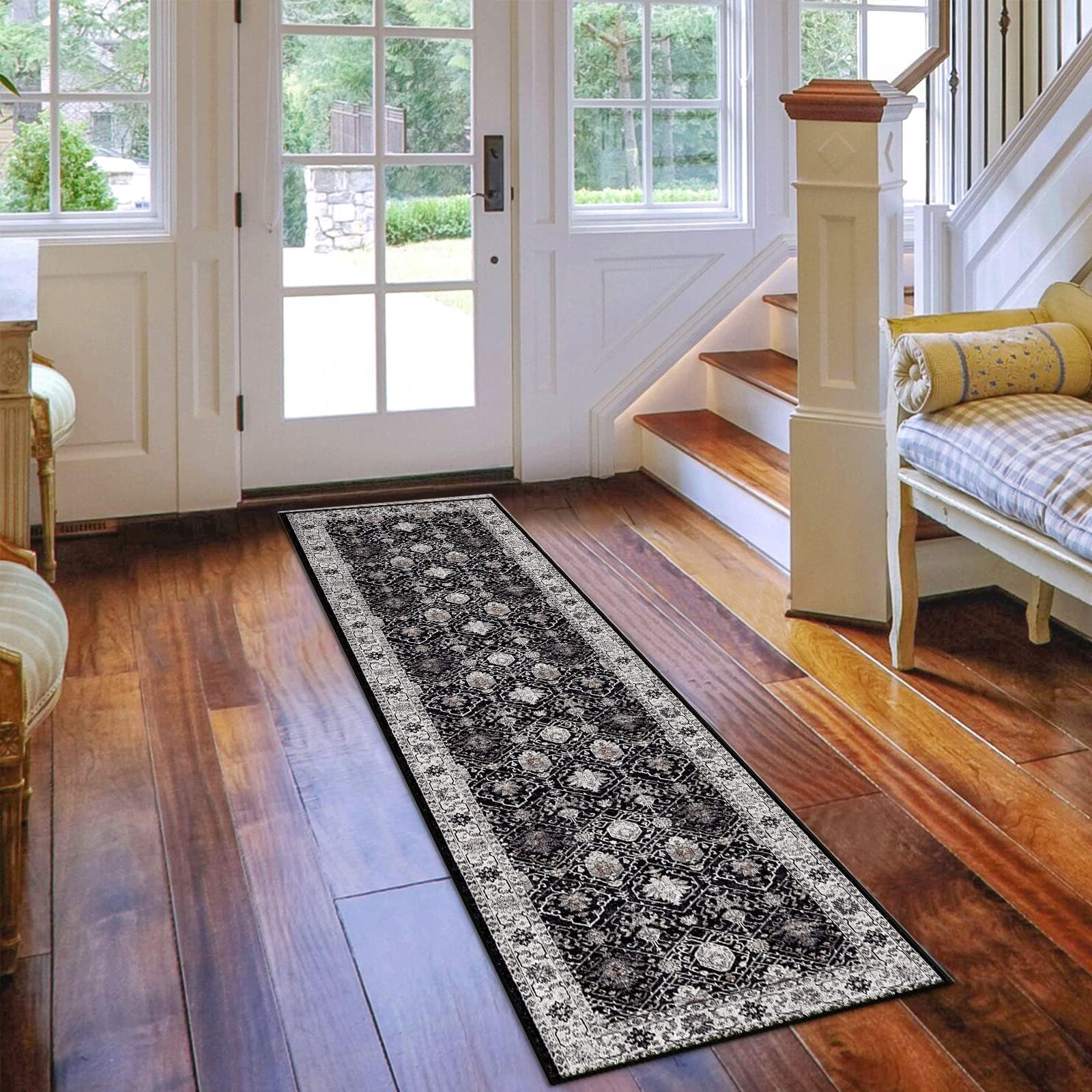 Hallway 2x8 Washable Runner Rug: Oriental Stain Resistant Kitchen Entryway Rugs Farmhouse Ultra Soft Bathroom Bedroom Print Floo