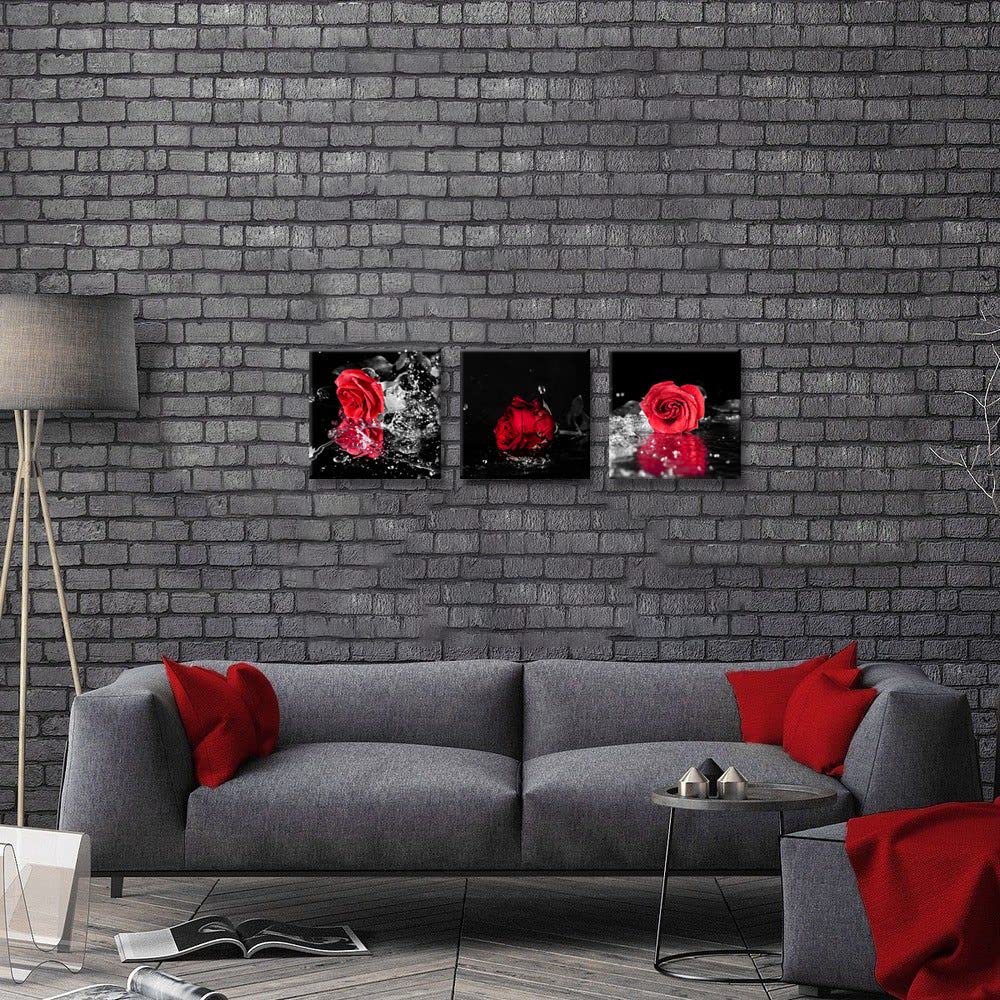 Nan Wind 3 Pcs Modern Canvas Painting Black And White Red Rose Canvas Art Rose And Water Drops Wall Art Flower Picture On Canvas