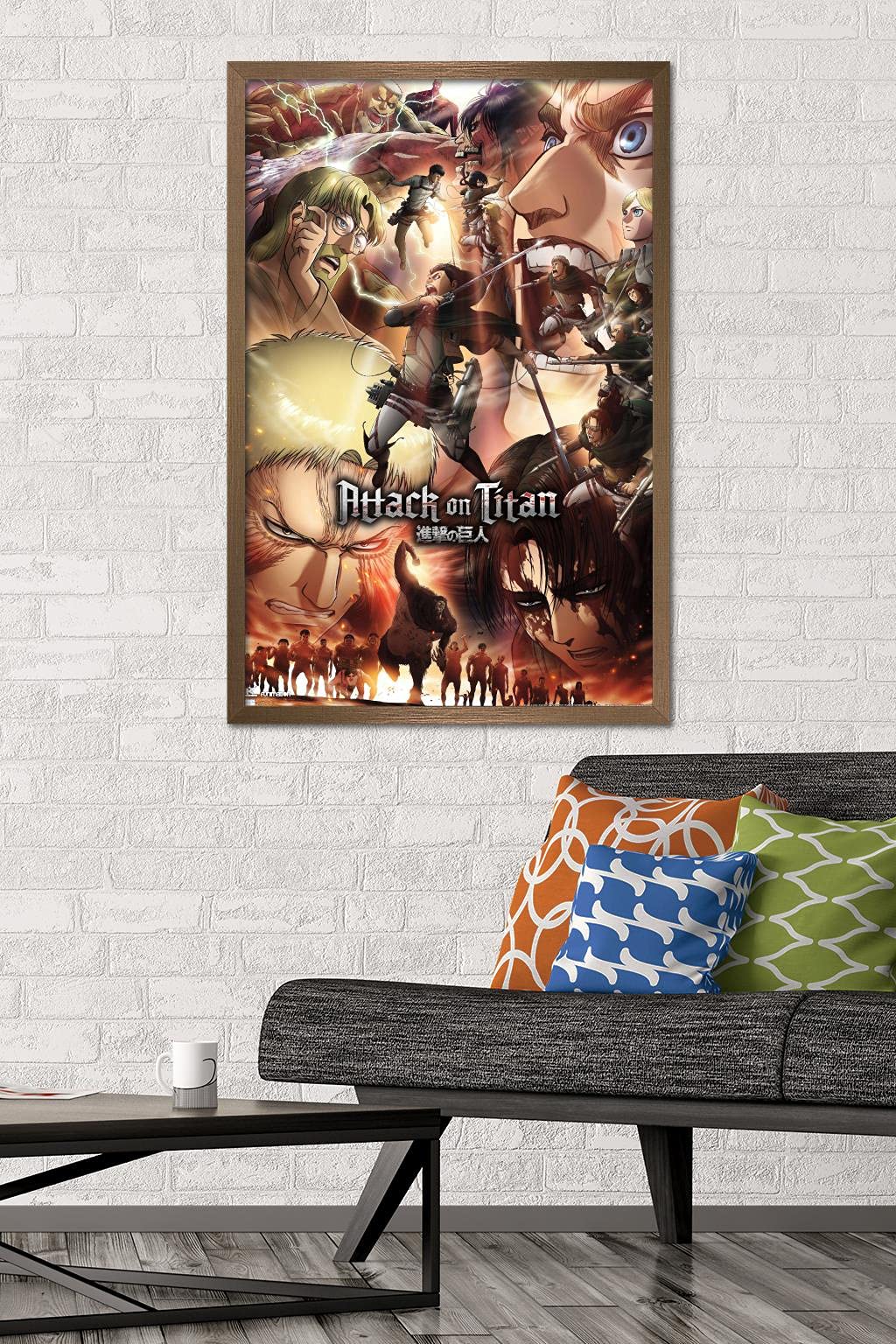 Trends International Attack On Titan: Season 3 - Key Art Wall Poster, 22.37'' X 34.00'', Bronze Framed Version
