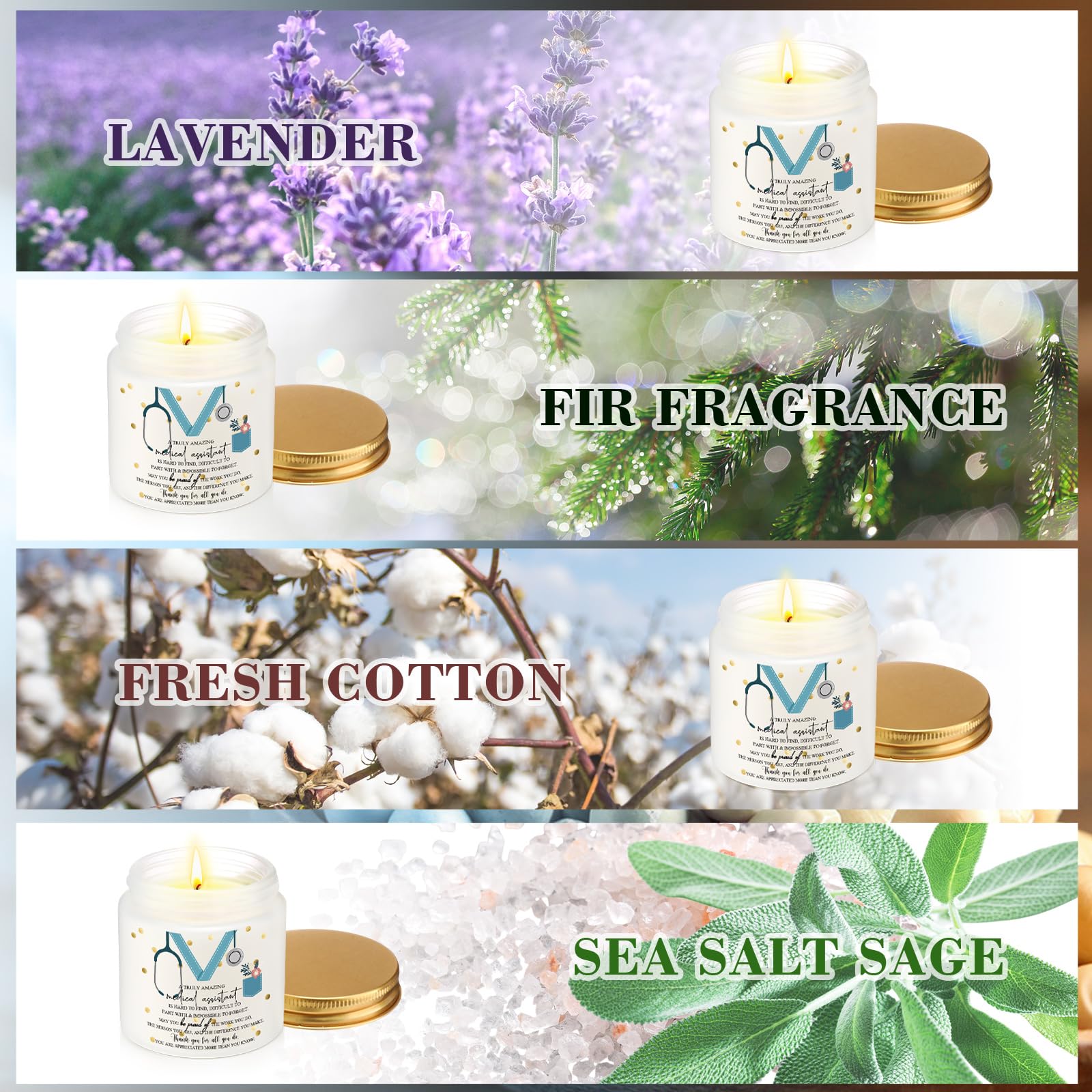 Nuanchu 4 Pcs Medical Assistant Gifts Soy Scented Candles Bulk Aromatherapy Jar 3.5 oz Soy Wax 4 Styles Scented Candles Presents