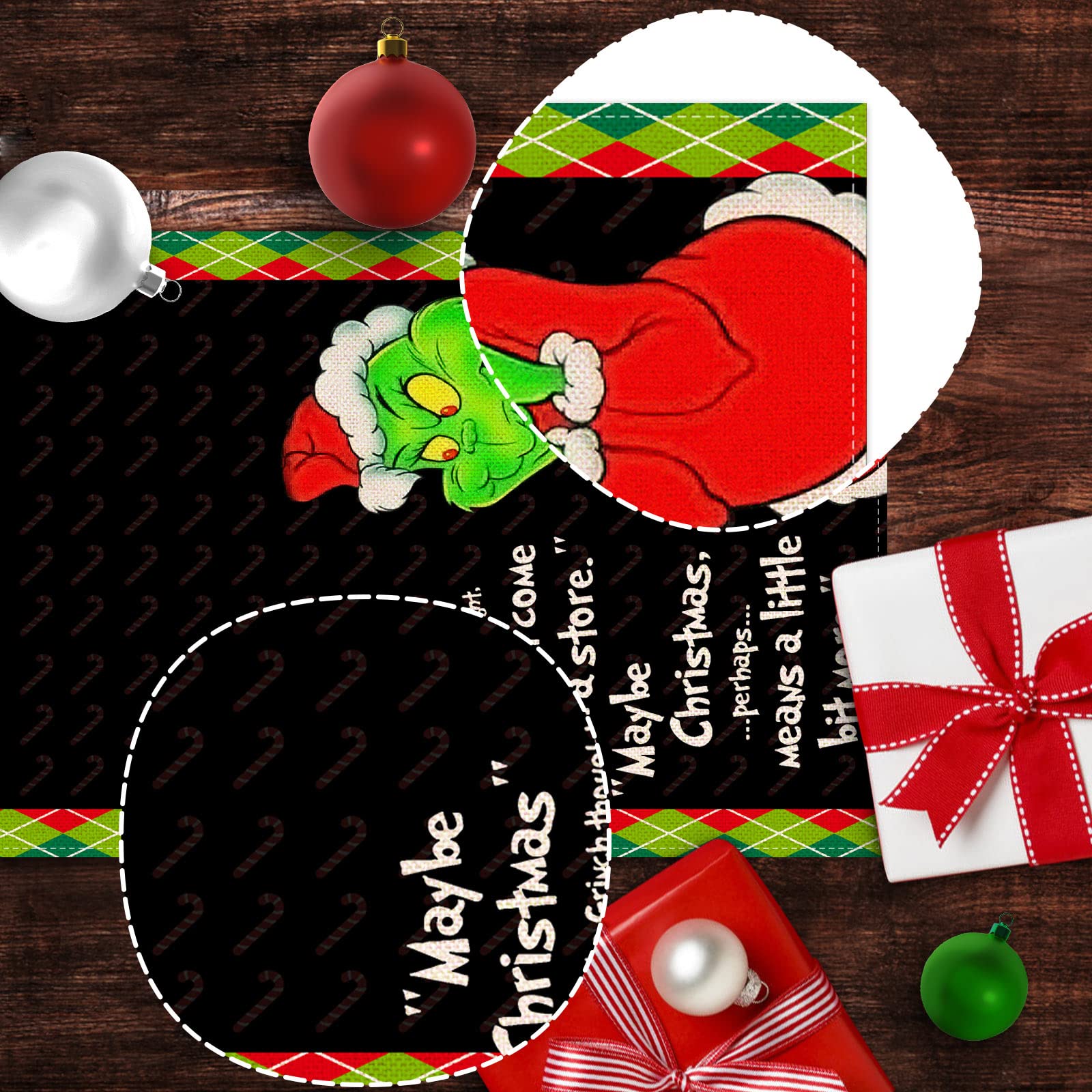 Nepnuser Merry Christmas Table Runner Green Elf Winter Holiday Party Decor Xmas Home Kitchen Dining Room Indoor Decoration (Blac